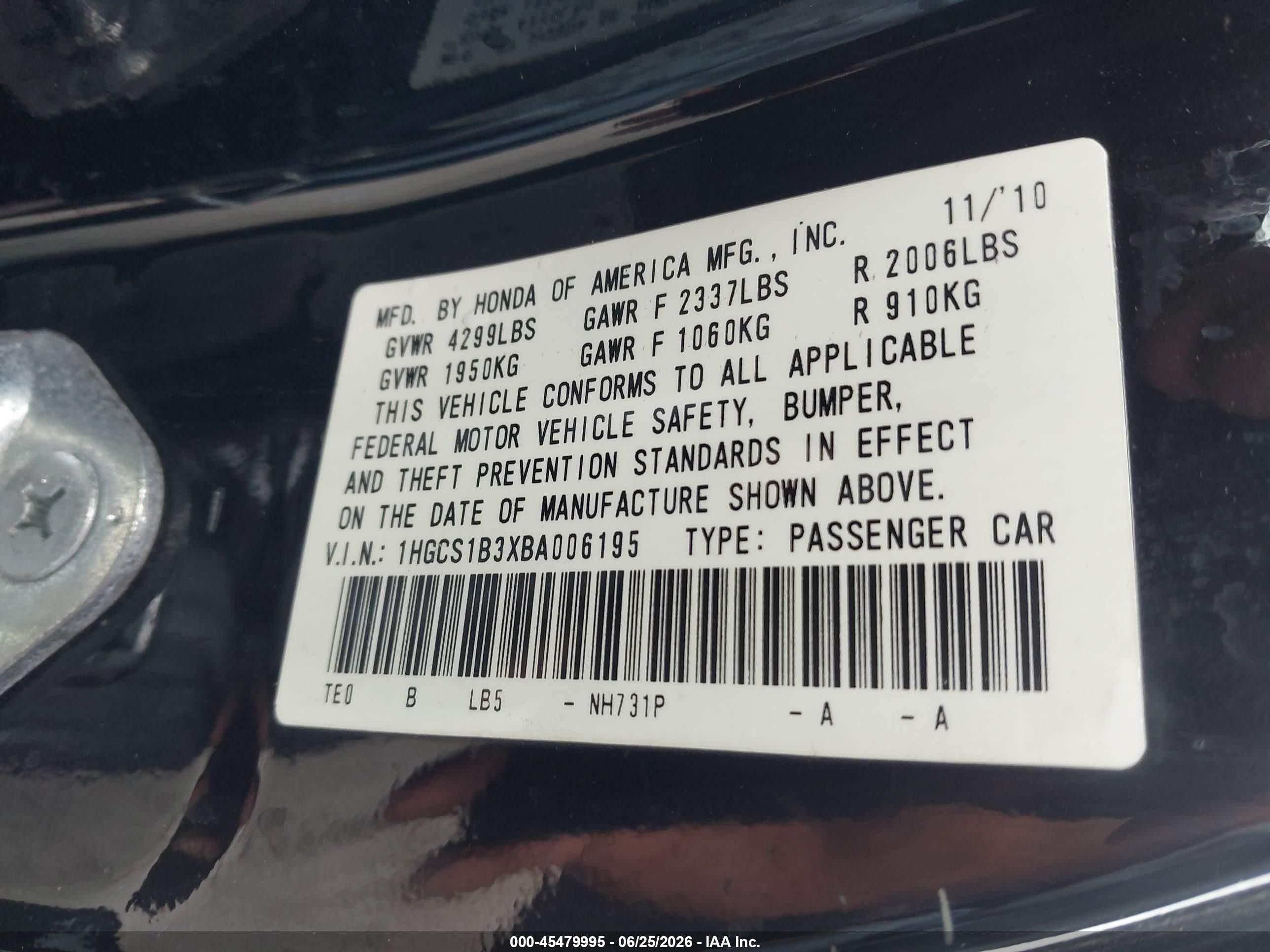2011 Honda Accord 2.4 Lx-s Black vin: 1HGCS1B3XBA006195