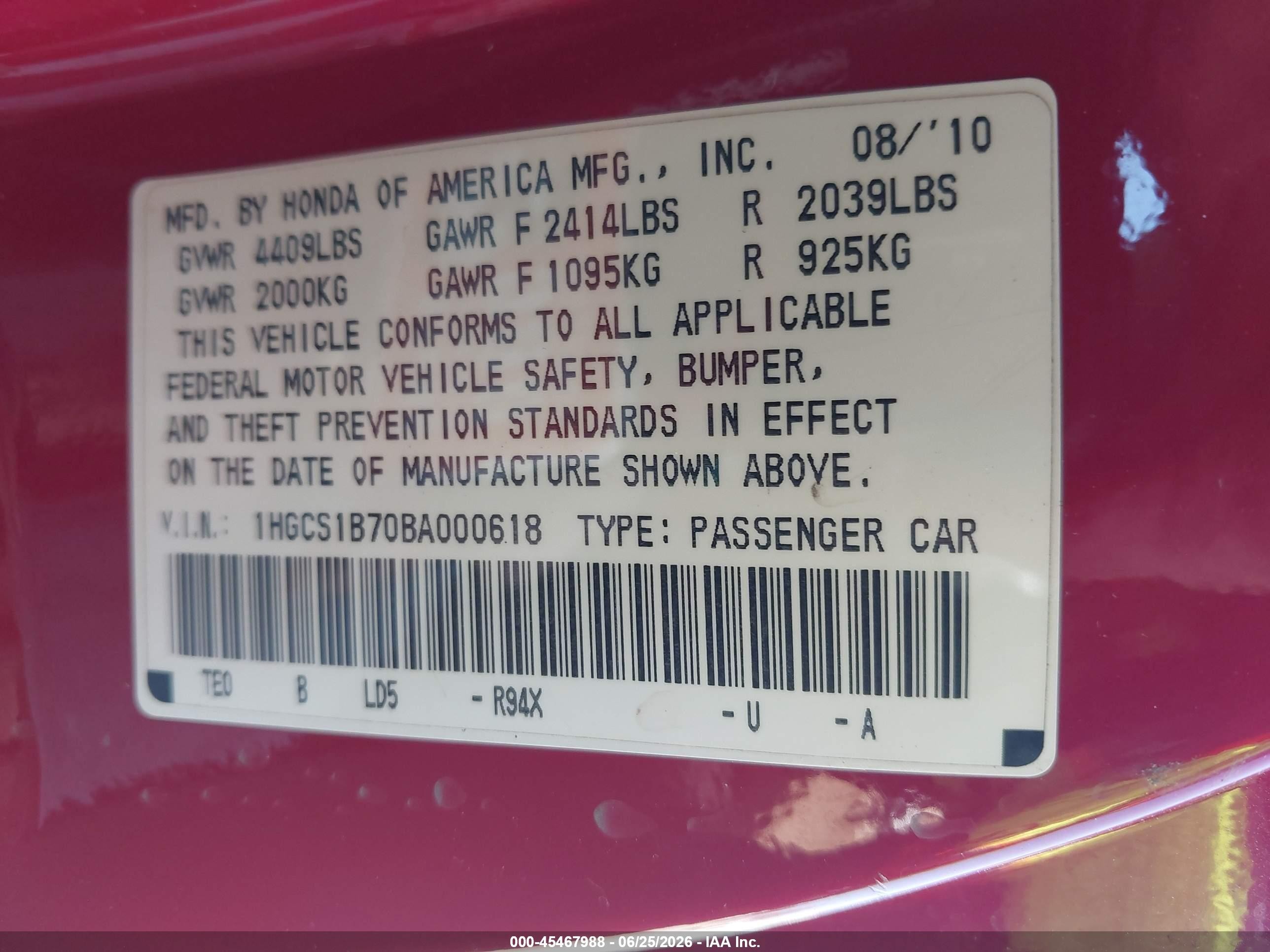 2011 Honda Accord 2.4 Ex Red vin: 1HGCS1B70BA000618
