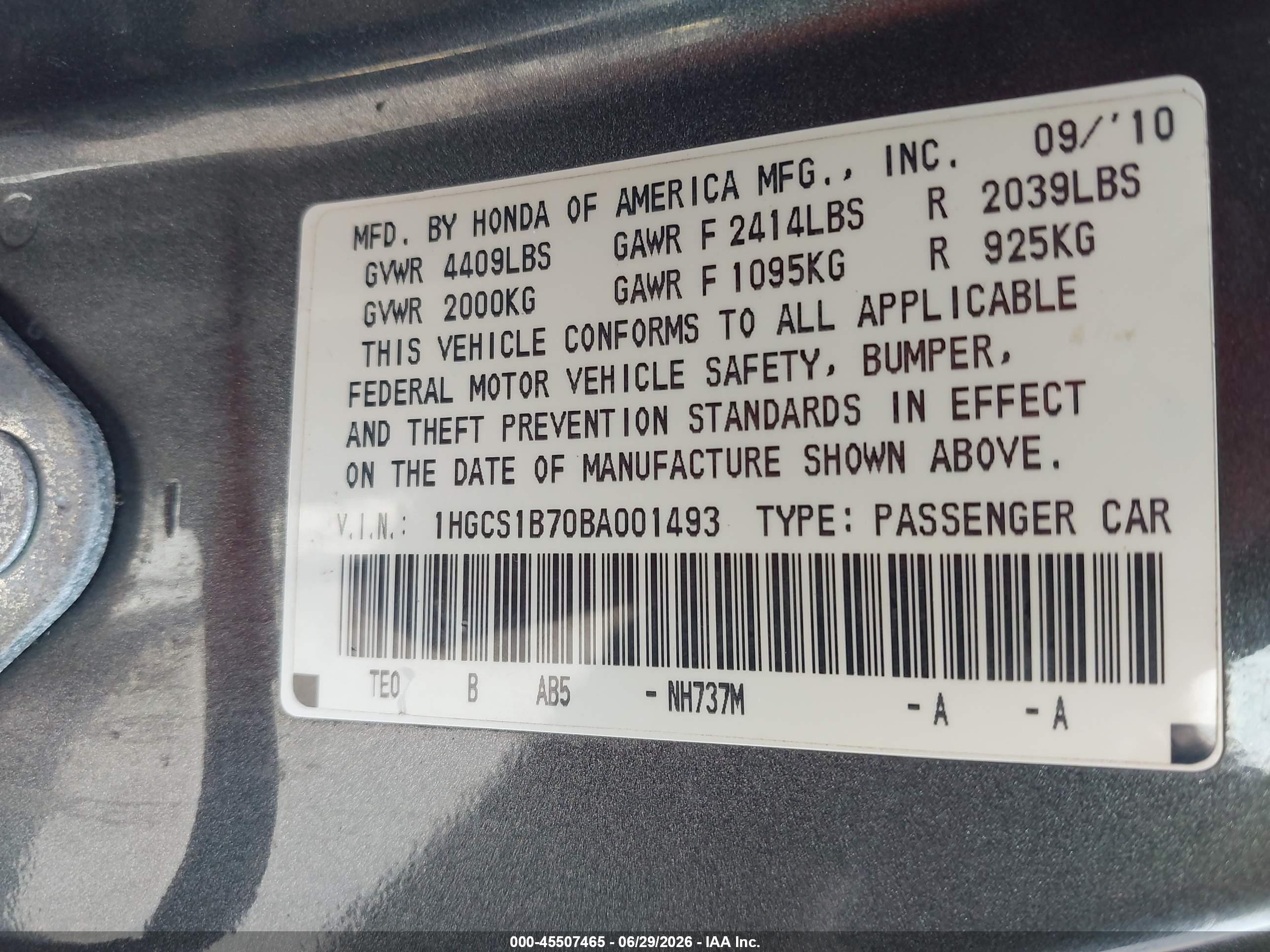 2011 Honda Accord 2.4 Ex Gray vin: 1HGCS1B70BA001493