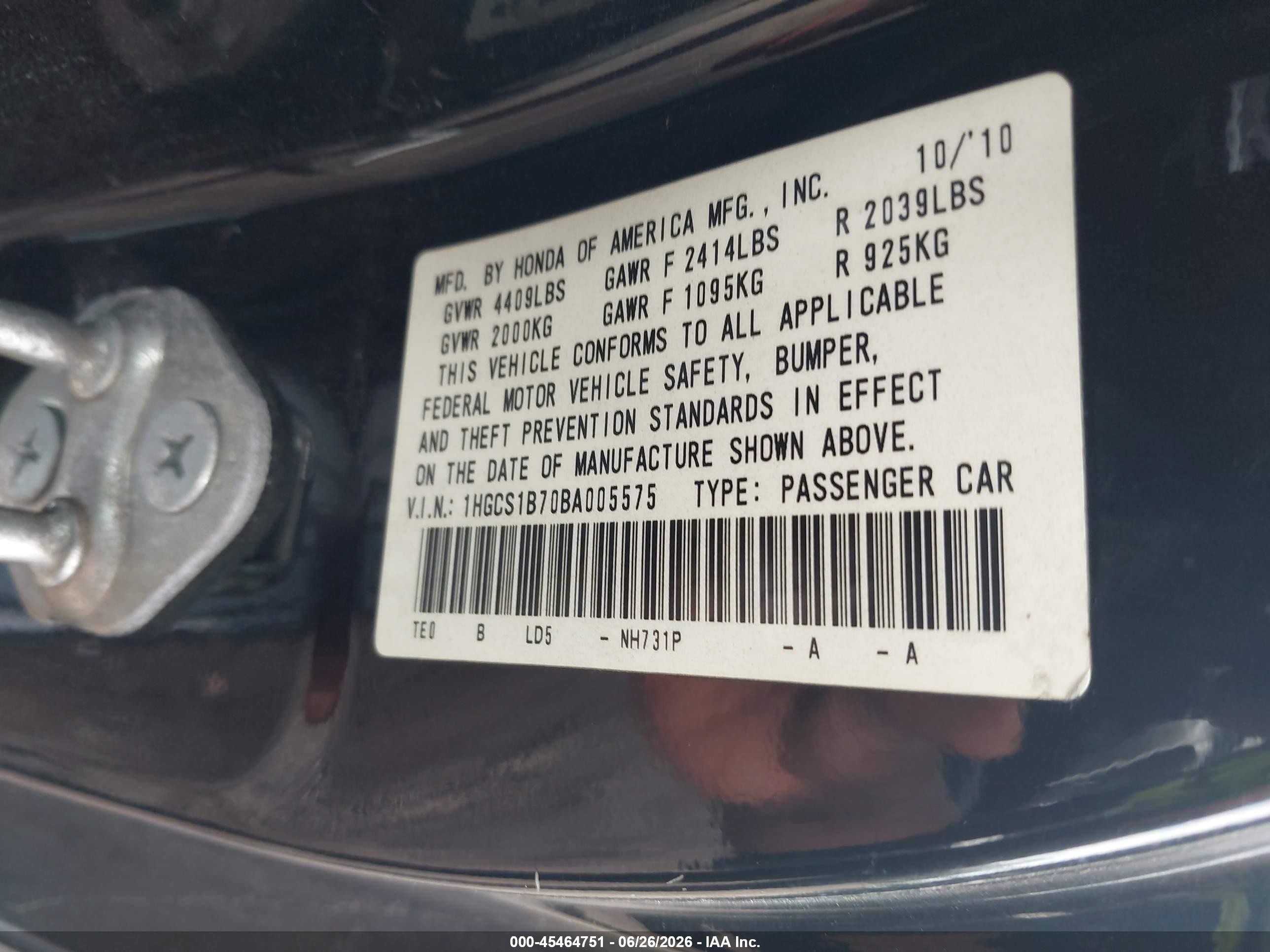 2011 Honda Accord 2.4 Ex Black vin: 1HGCS1B70BA005575