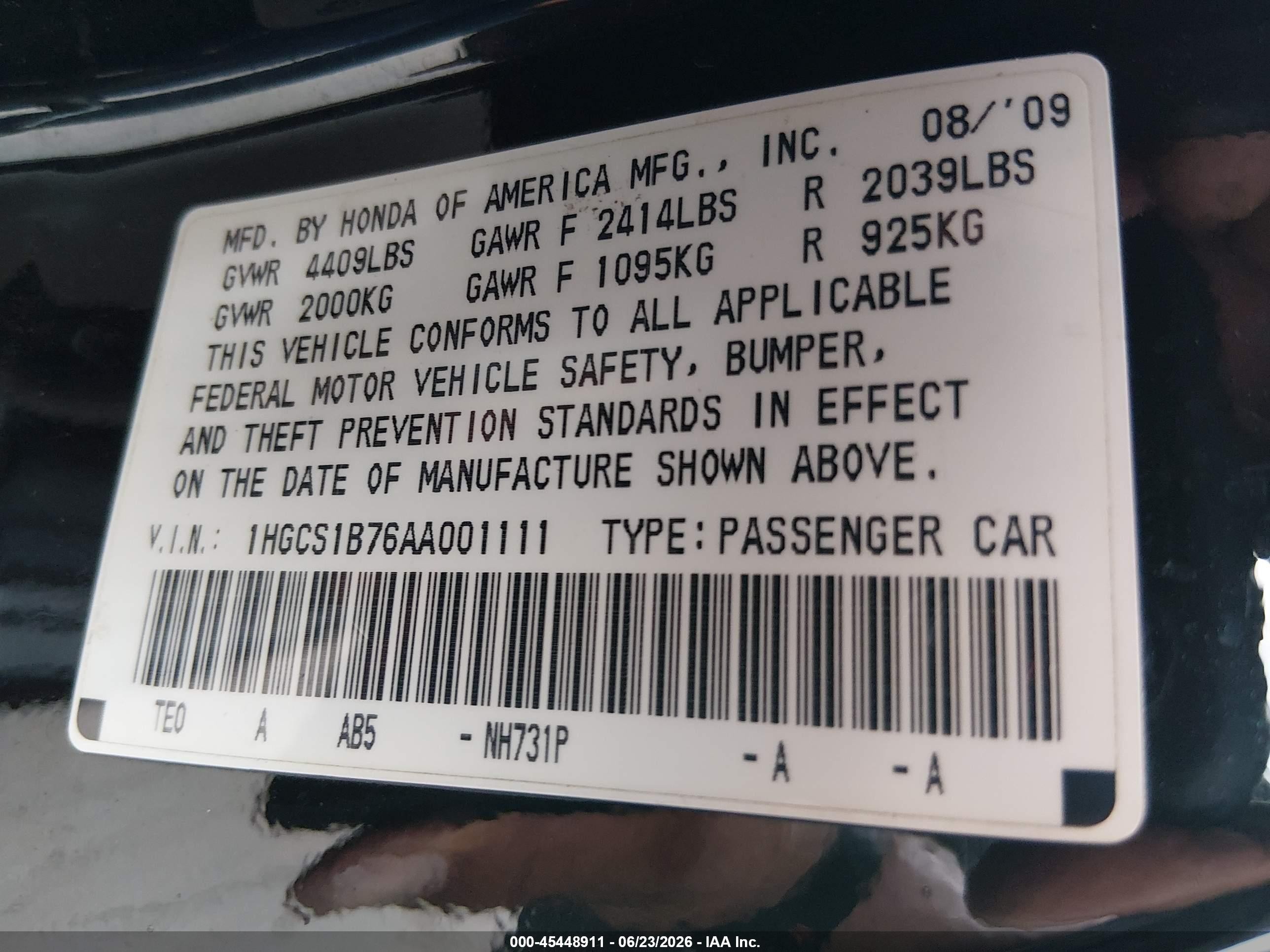 2010 Honda Accord 2.4 Ex Black vin: 1HGCS1B76AA001111