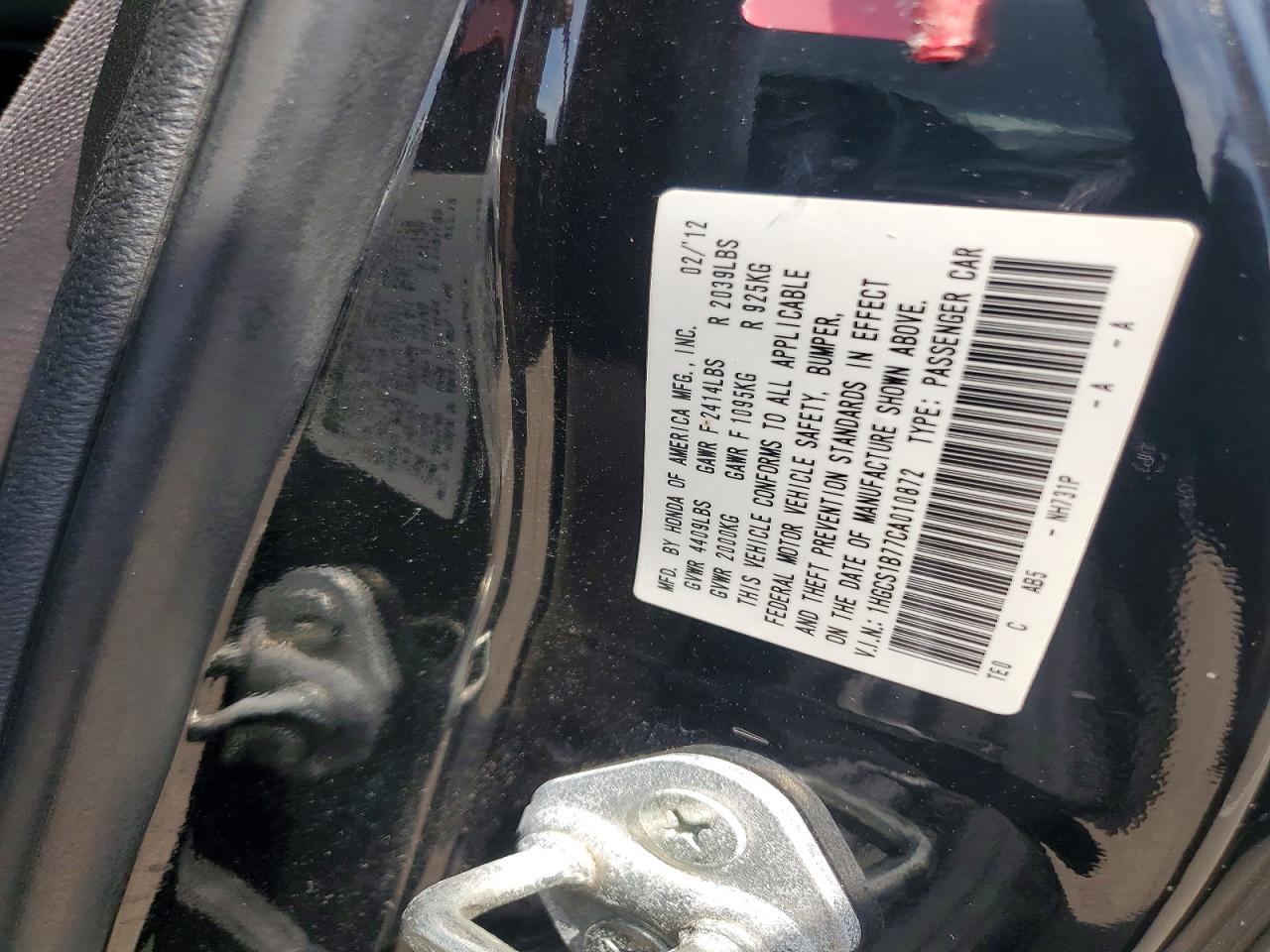 2012 Honda Accord Ex Black vin: 1HGCS1B77CA010872
