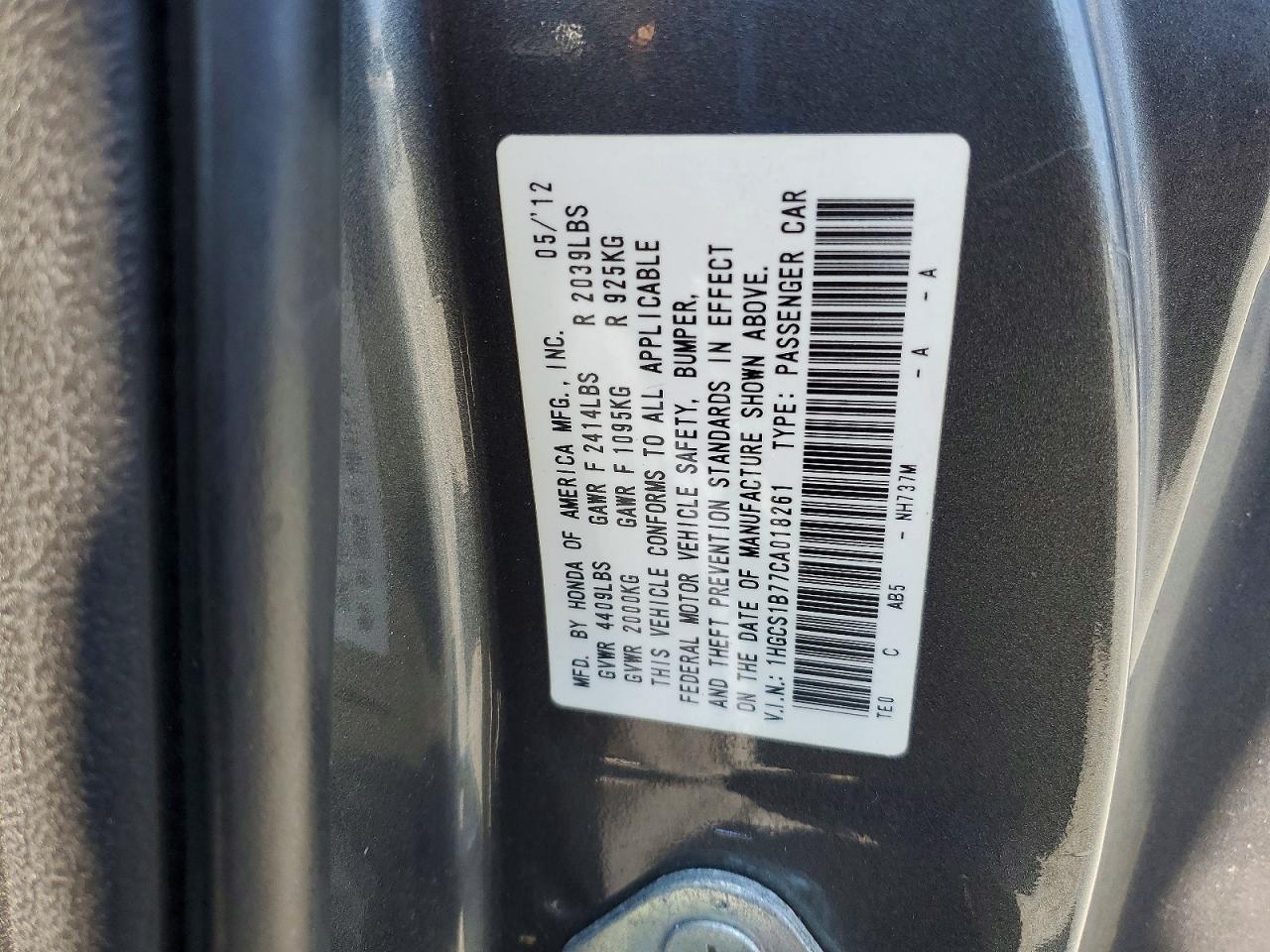 2012 Honda Accord Ex Gray vin: 1HGCS1B77CA018261