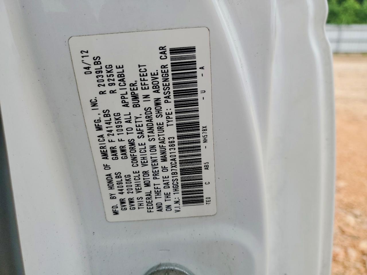 2012 Honda Accord Ex White vin: 1HGCS1B7XCA013863