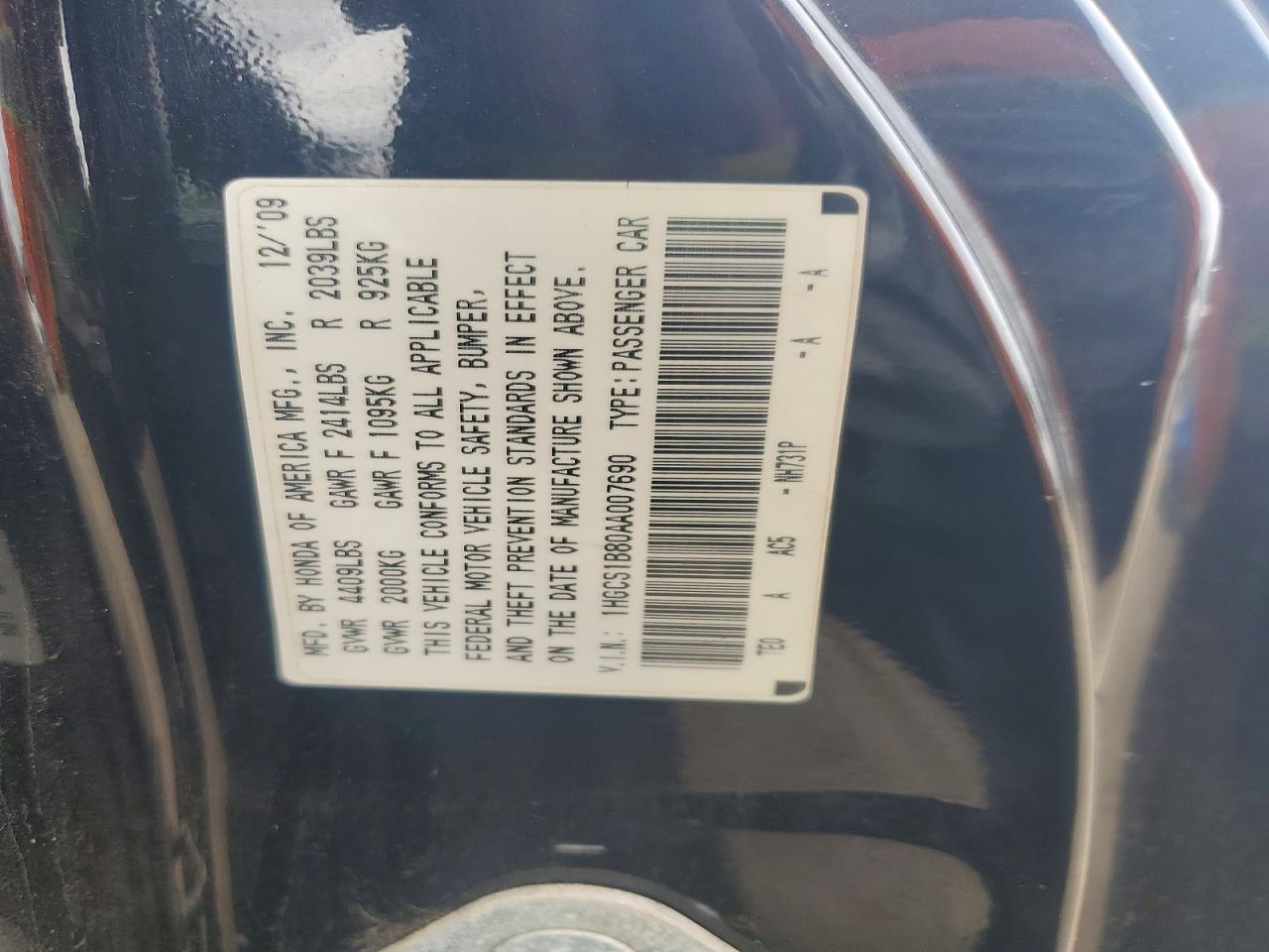 2010 Honda Accord Exl Black vin: 1HGCS1B80AA007690