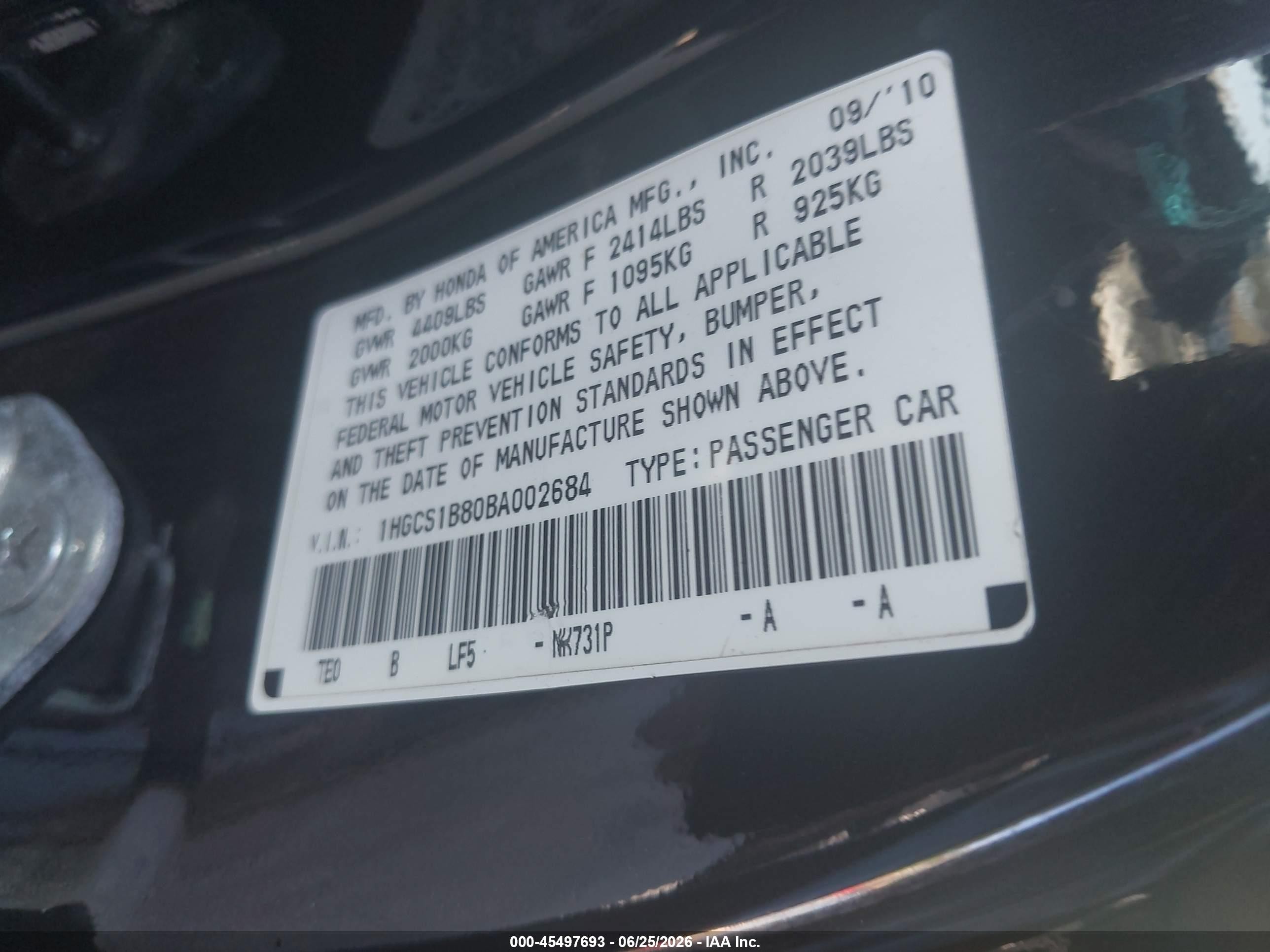 2011 Honda Accord 2.4 Ex-l Черный vin: 1HGCS1B80BA002684