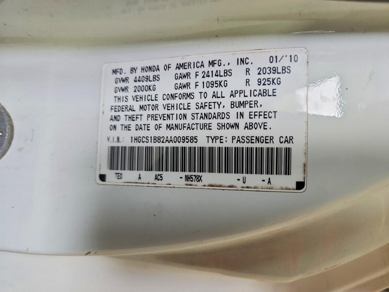 2010 Honda Accord Exl White vin: 1HGCS1B82AA009585