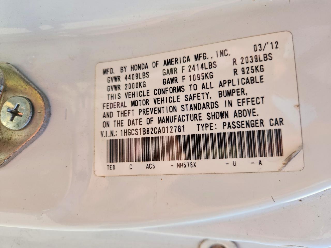 2012 Honda Accord Exl White vin: 1HGCS1B82CA012781