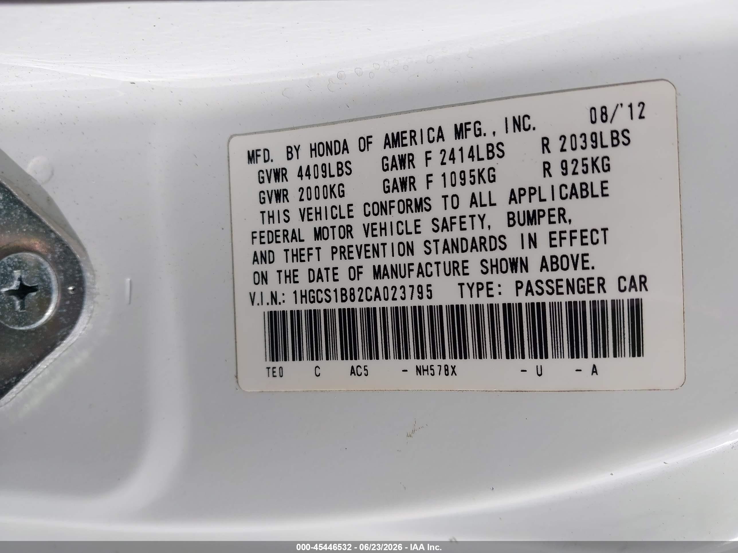 2012 Honda Accord 2.4 Ex-l Белый vin: 1HGCS1B82CA023795