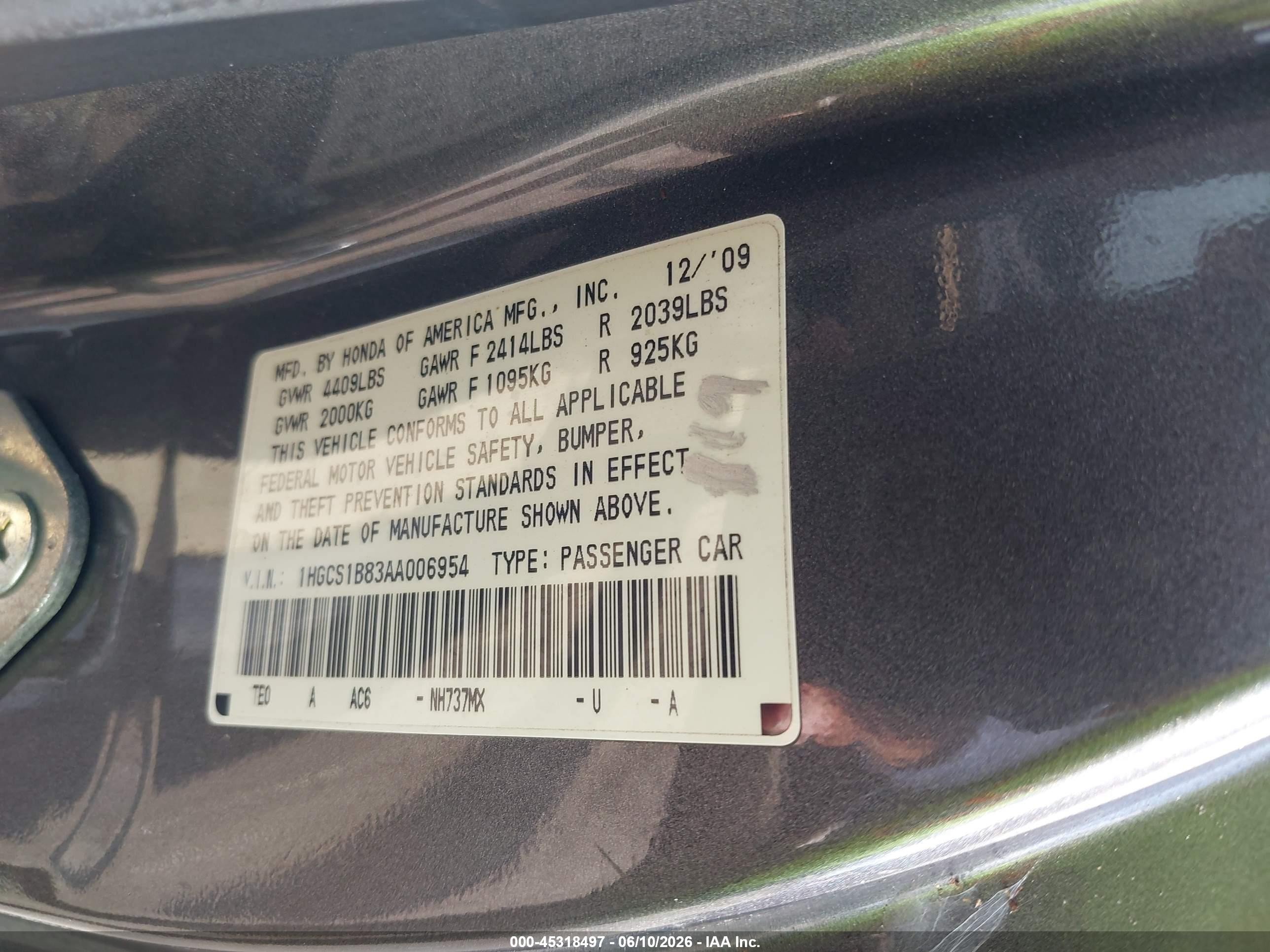 2010 Honda Accord 2.4 Ex-l Gray vin: 1HGCS1B83AA006954