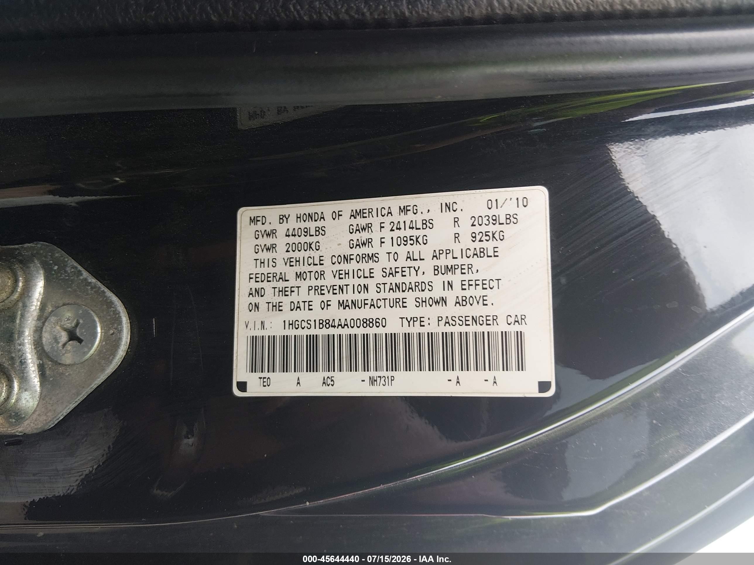 2010 Honda Accord 2.4 Ex-l Black vin: 1HGCS1B84AA008860