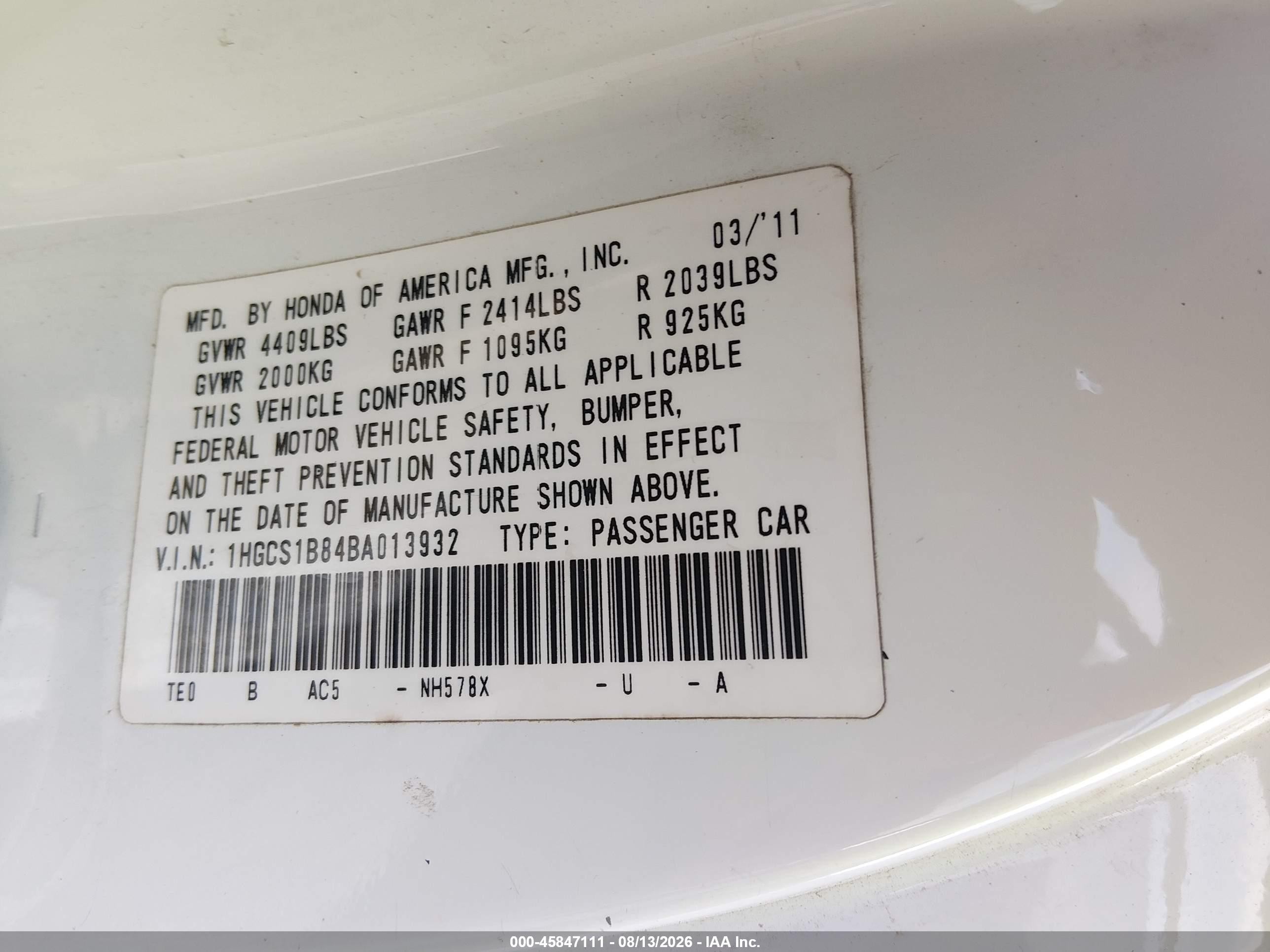 2011 Honda Accord 2.4 Ex-l White vin: 1HGCS1B84BA013932