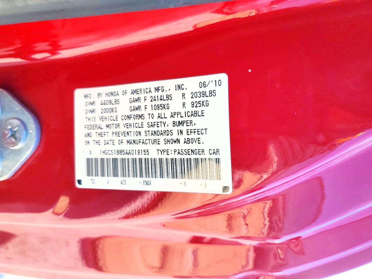 2010 Honda Accord Exl Red vin: 1HGCS1B85AA019155