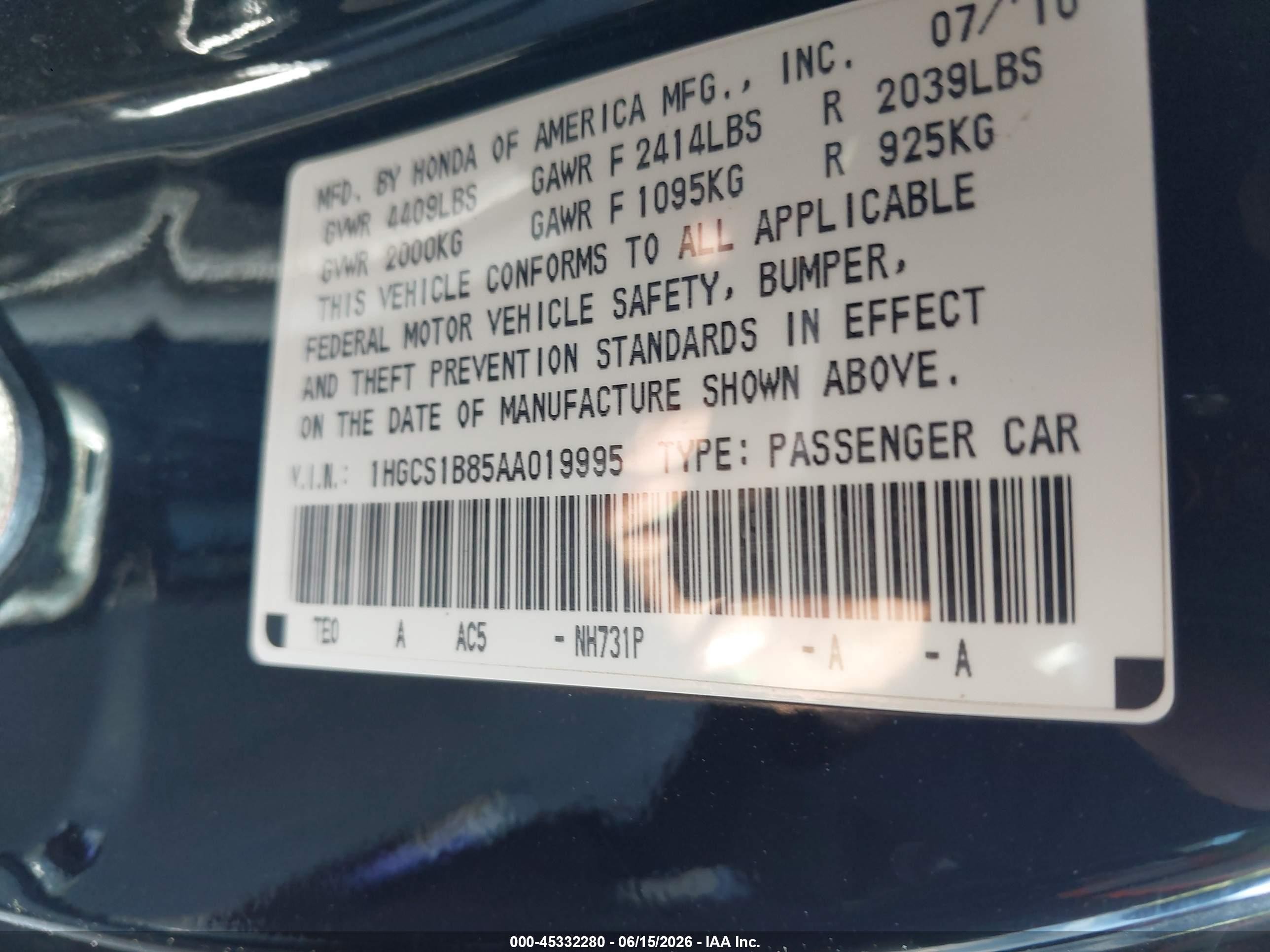 2010 Honda Accord 2.4 Ex-l Black vin: 1HGCS1B85AA019995
