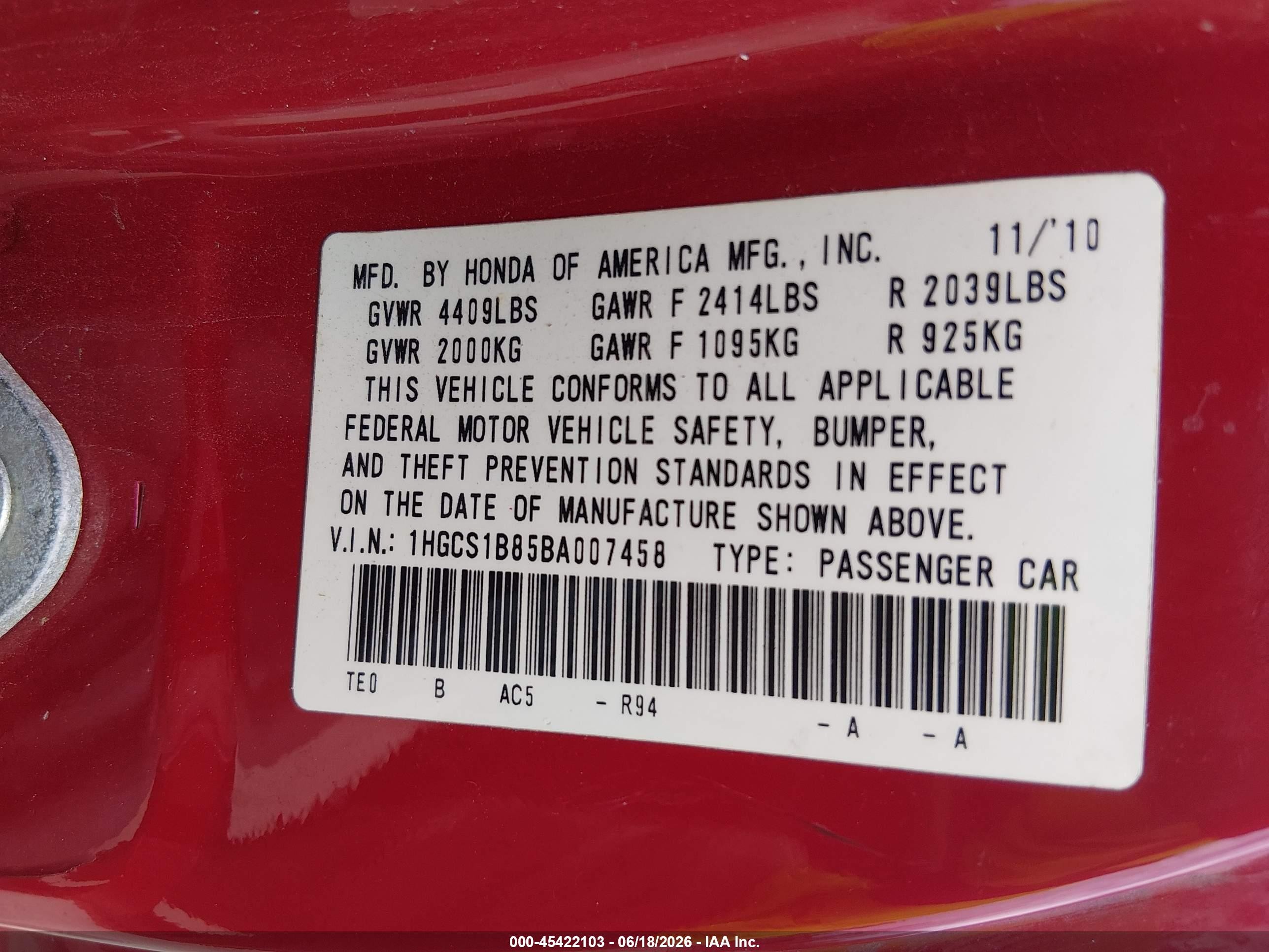 2011 Honda Accord 2.4 Ex-l Красный vin: 1HGCS1B85BA007458
