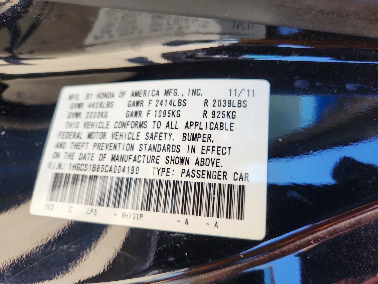 2012 Honda Accord Exl Черный vin: 1HGCS1B85CA004190