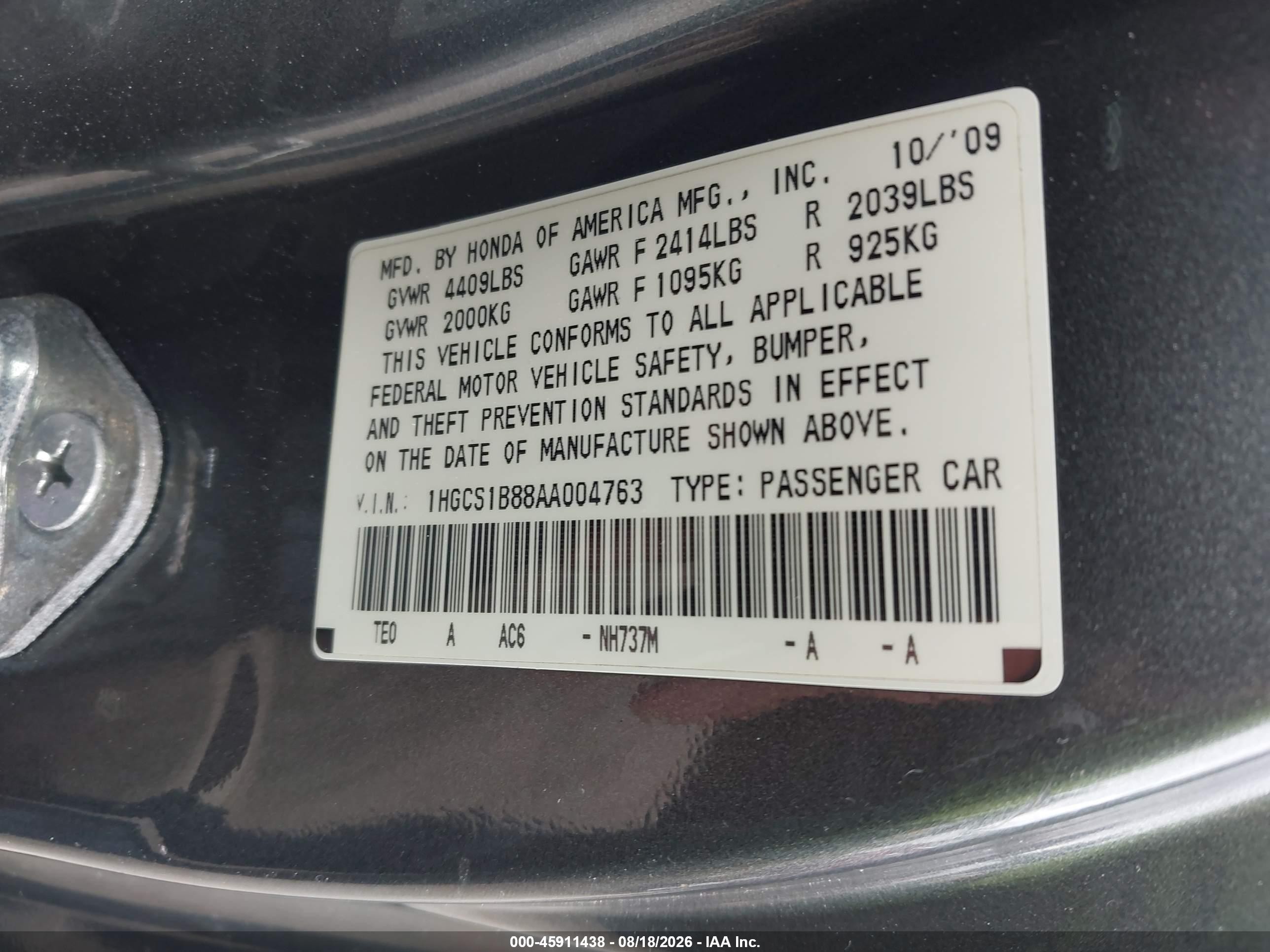 2010 Honda Accord 2.4 Ex-l Gray vin: 1HGCS1B88AA004763