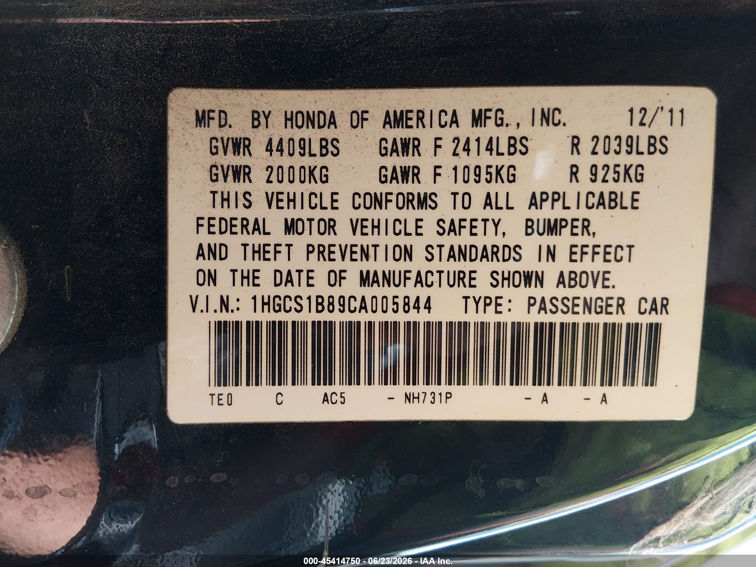 2012 Honda Accord 2.4 Ex-l Black vin: 1HGCS1B89CA005844