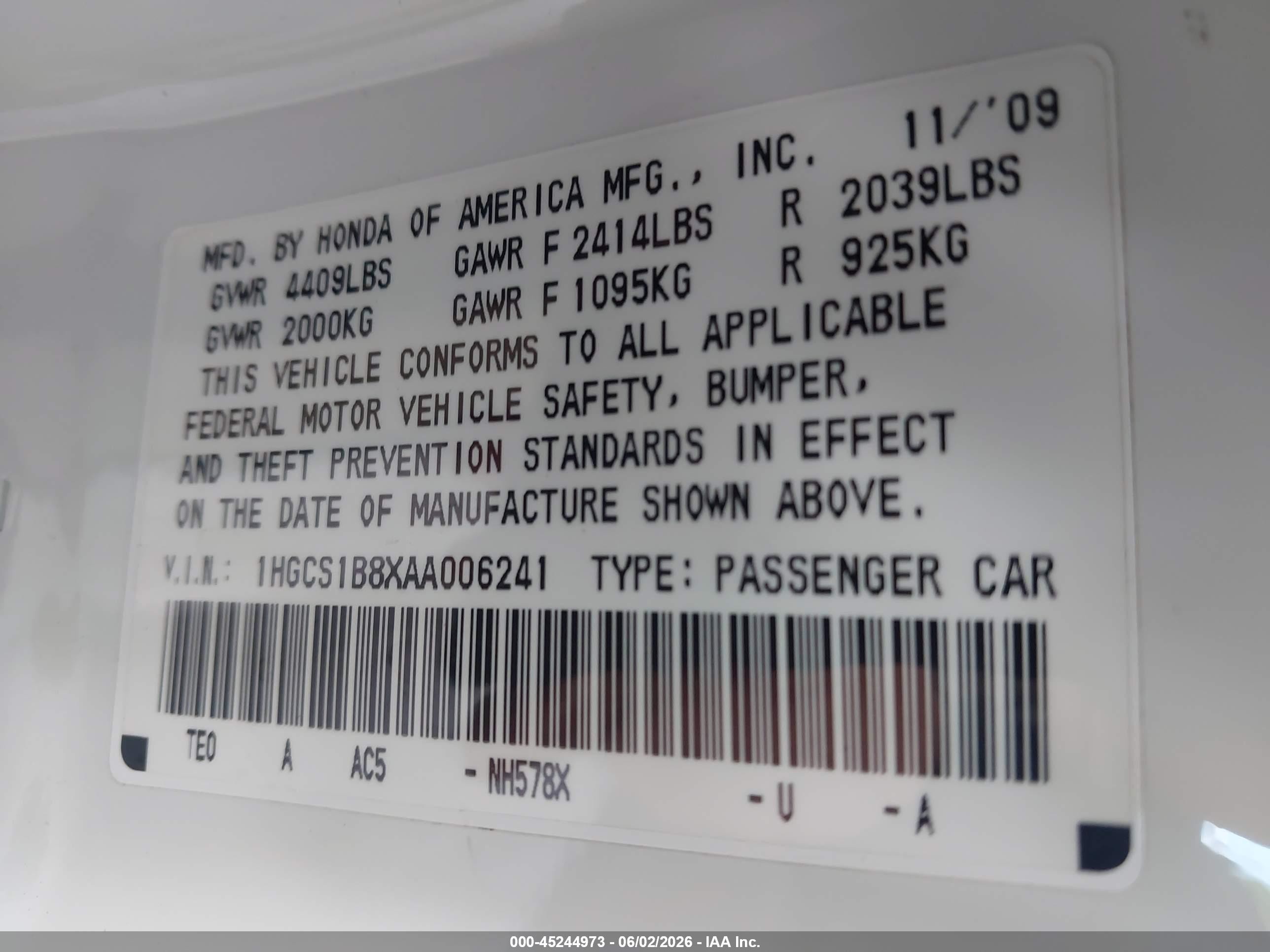 2010 Honda Accord 2.4 Ex-l White vin: 1HGCS1B8XAA006241