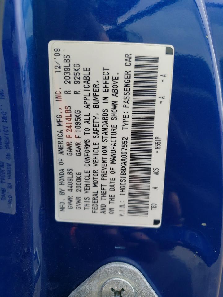 2010 Honda Accord Exl Blue vin: 1HGCS1B8XAA007552