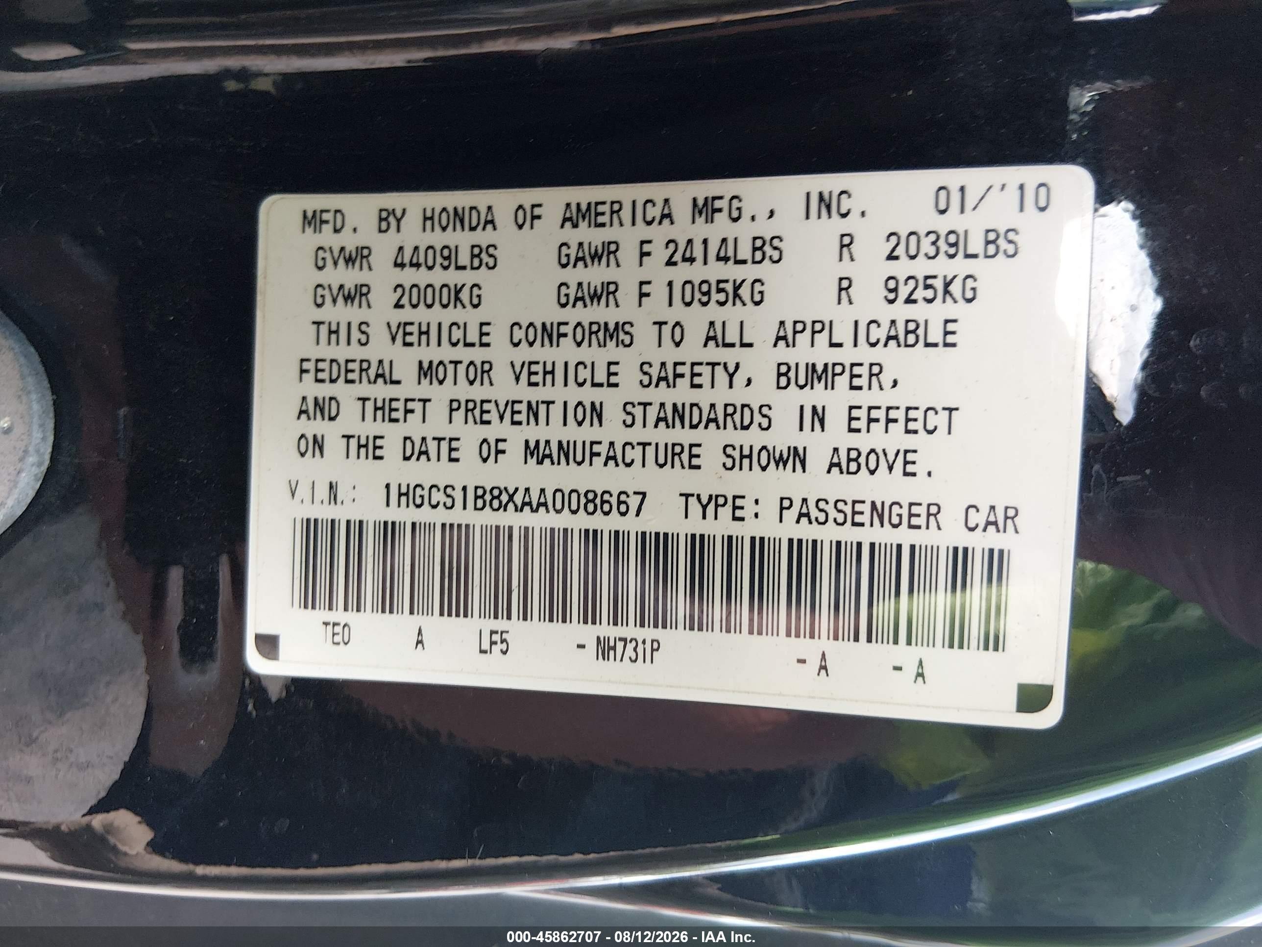 2010 Honda Accord 2.4 Ex-l Черный vin: 1HGCS1B8XAA008667