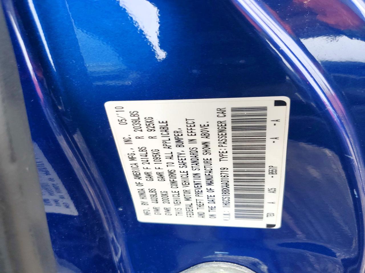 2010 Honda Accord Exl Blue vin: 1HGCS1B8XAA016719