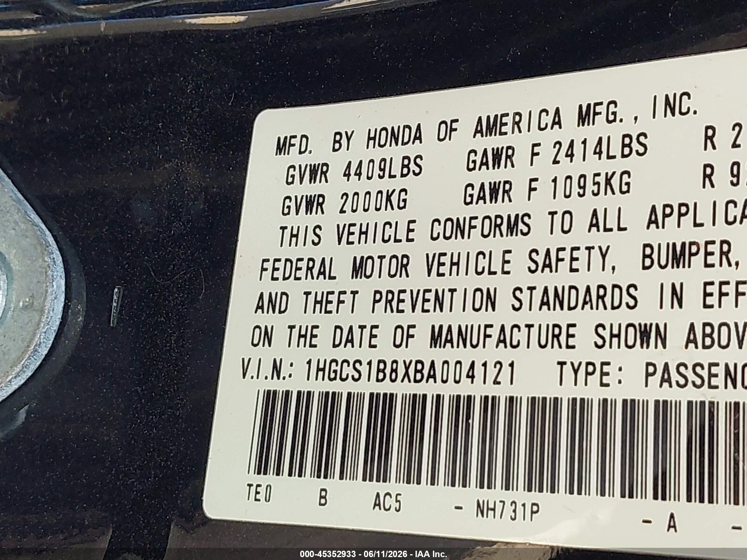 2011 Honda Accord 2.4 Ex-l Black vin: 1HGCS1B8XBA004121