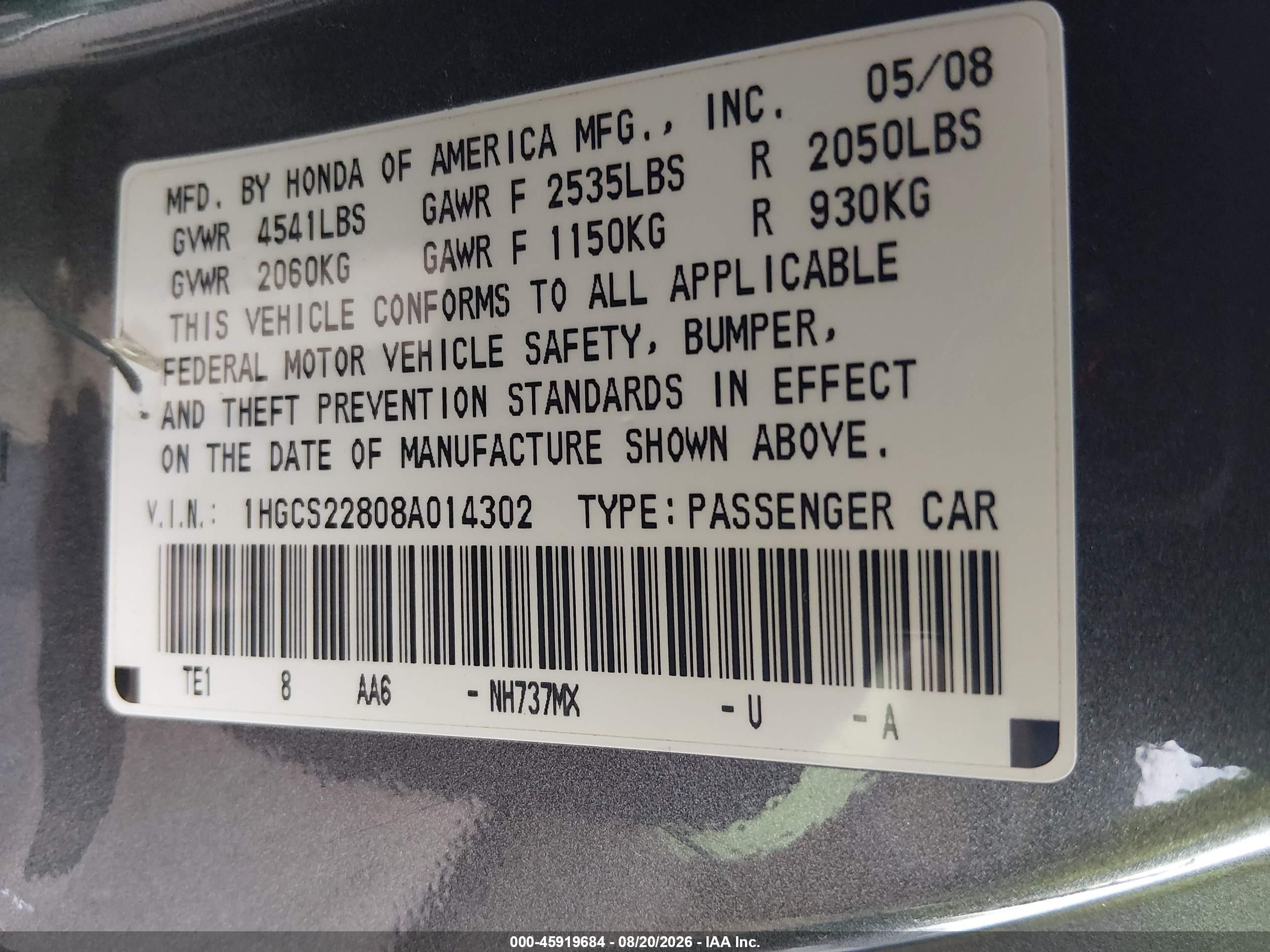 2008 Honda Accord 3.5 Ex-l Gray vin: 1HGCS22808A014302