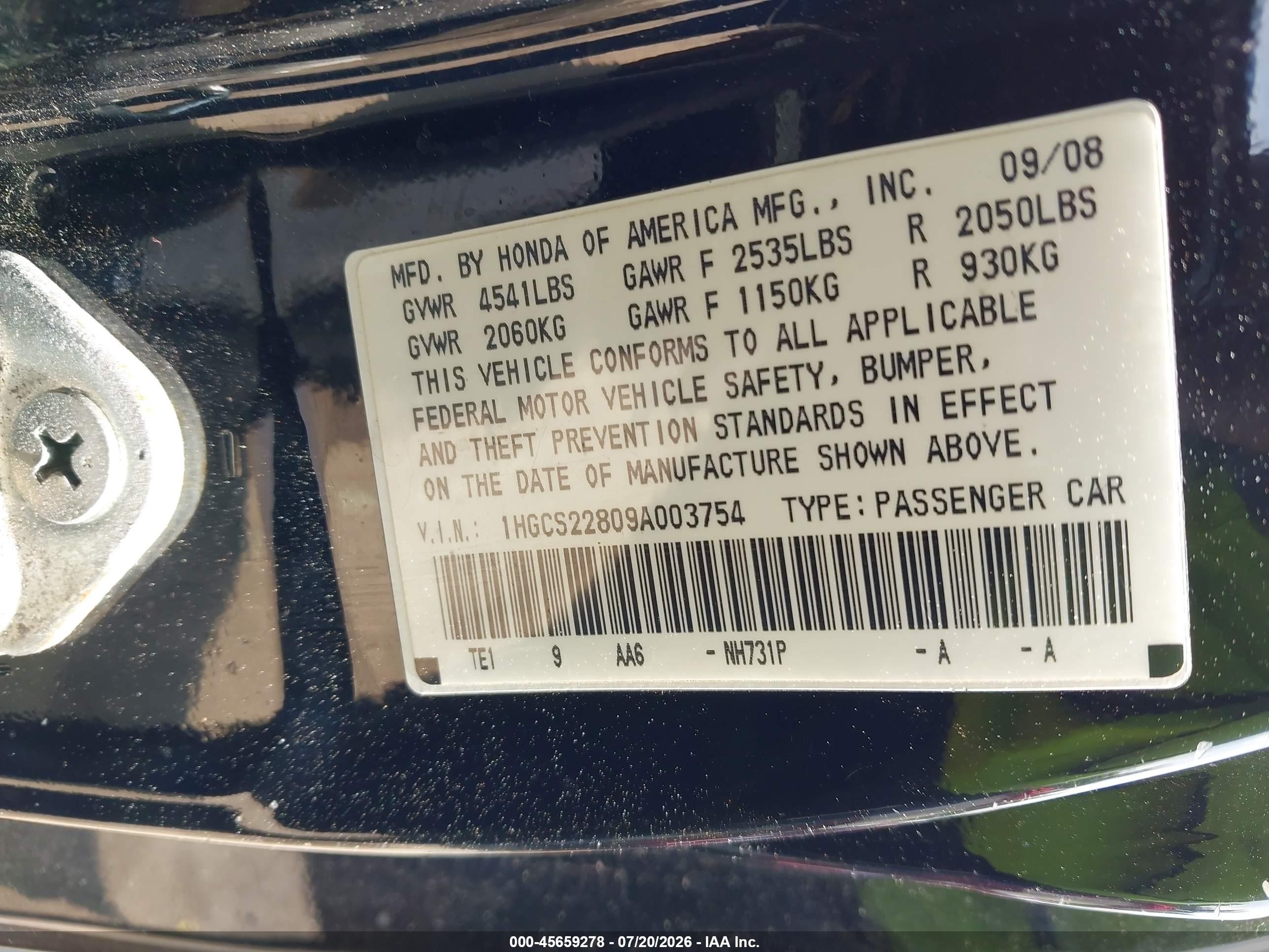 2009 Honda Accord 3.5 Ex-l Black vin: 1HGCS22809A003754