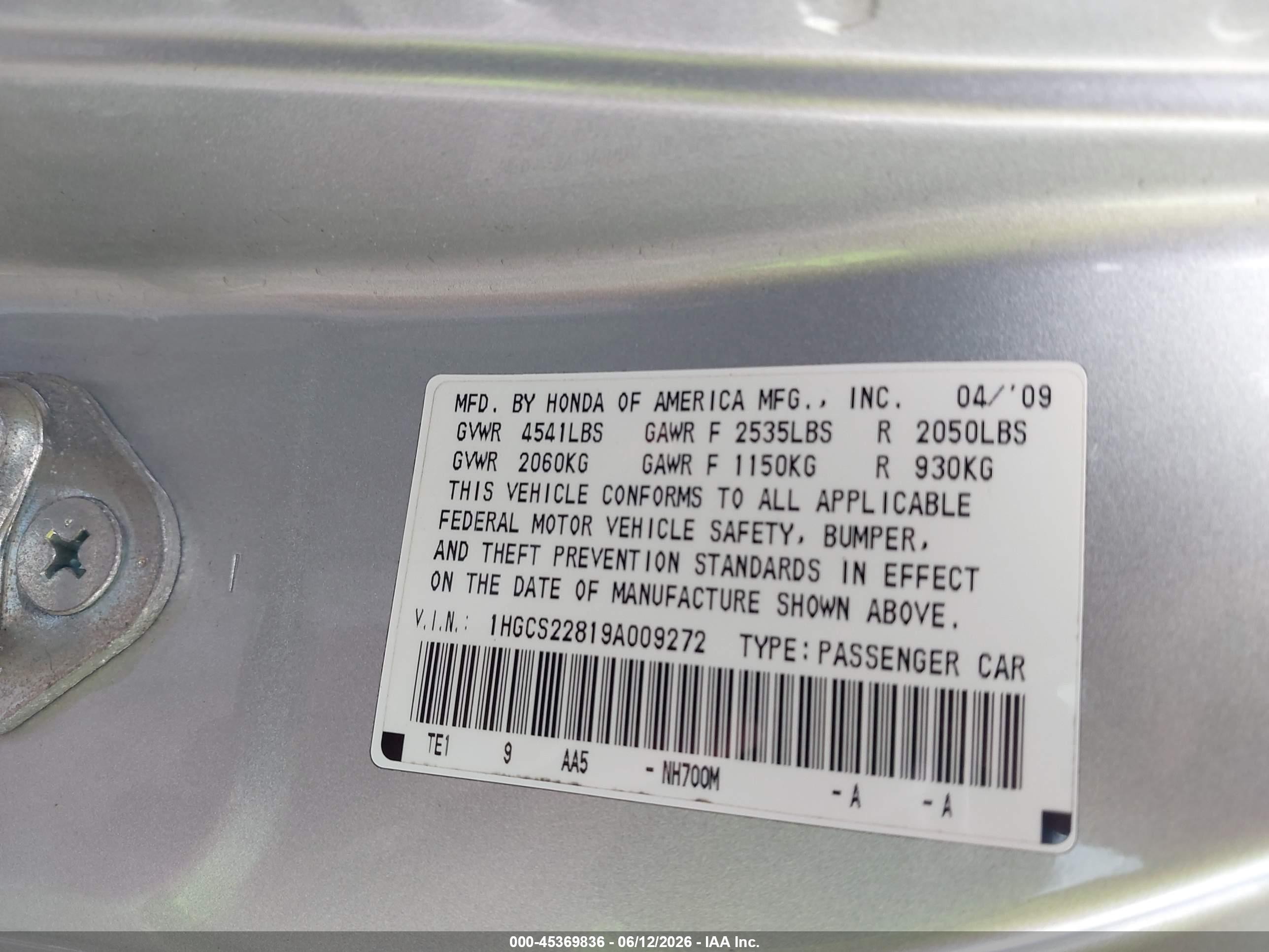 2009 Honda Accord 3.5 Ex-l Silver vin: 1HGCS22819A009272