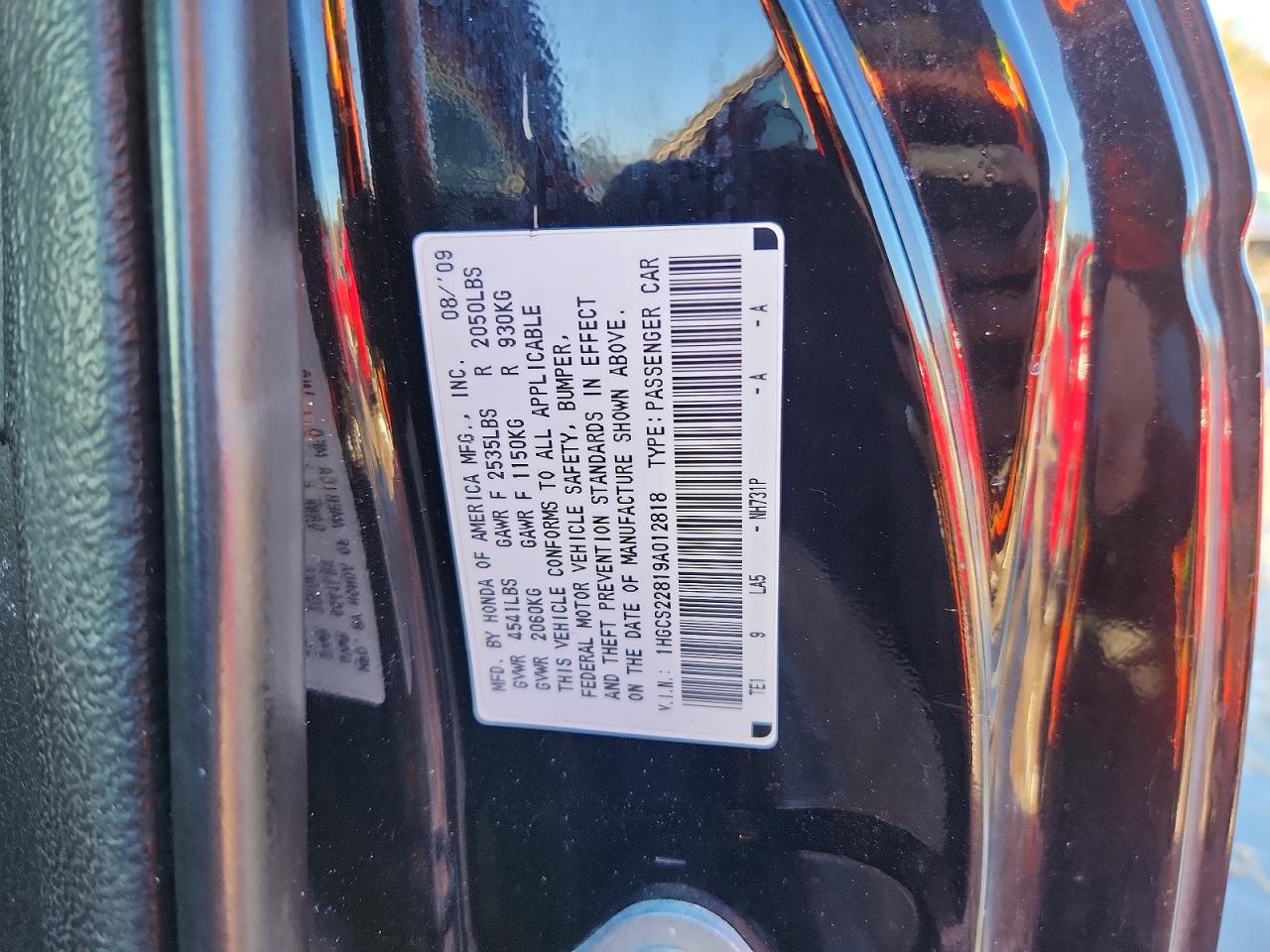 2009 Honda Accord Exl Black vin: 1HGCS22819A012818
