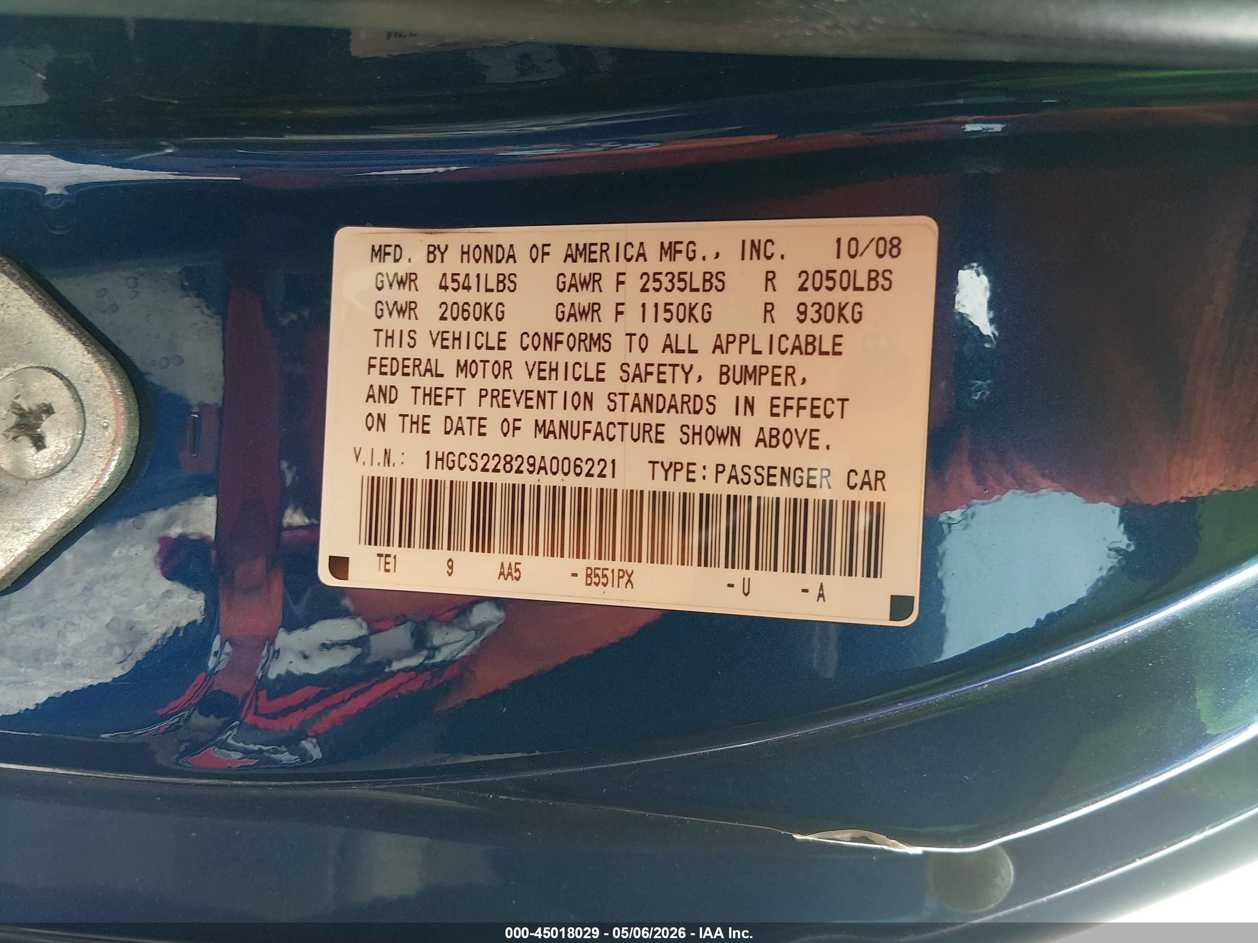 2009 Honda Accord 3.5 Ex-l Blue vin: 1HGCS22829A006221