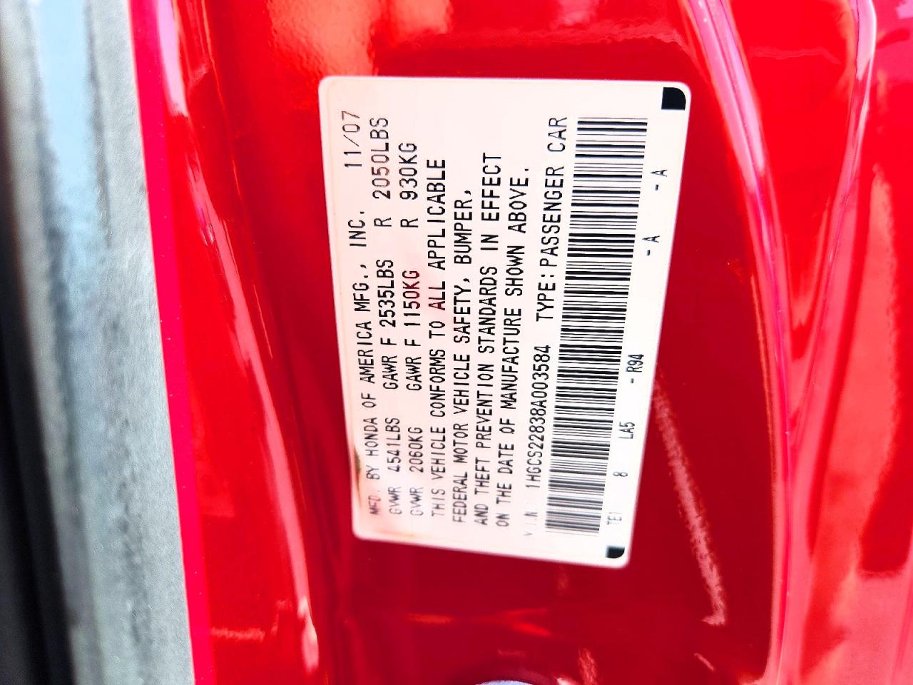 2008 Honda Accord Exl Red vin: 1HGCS22838A003584
