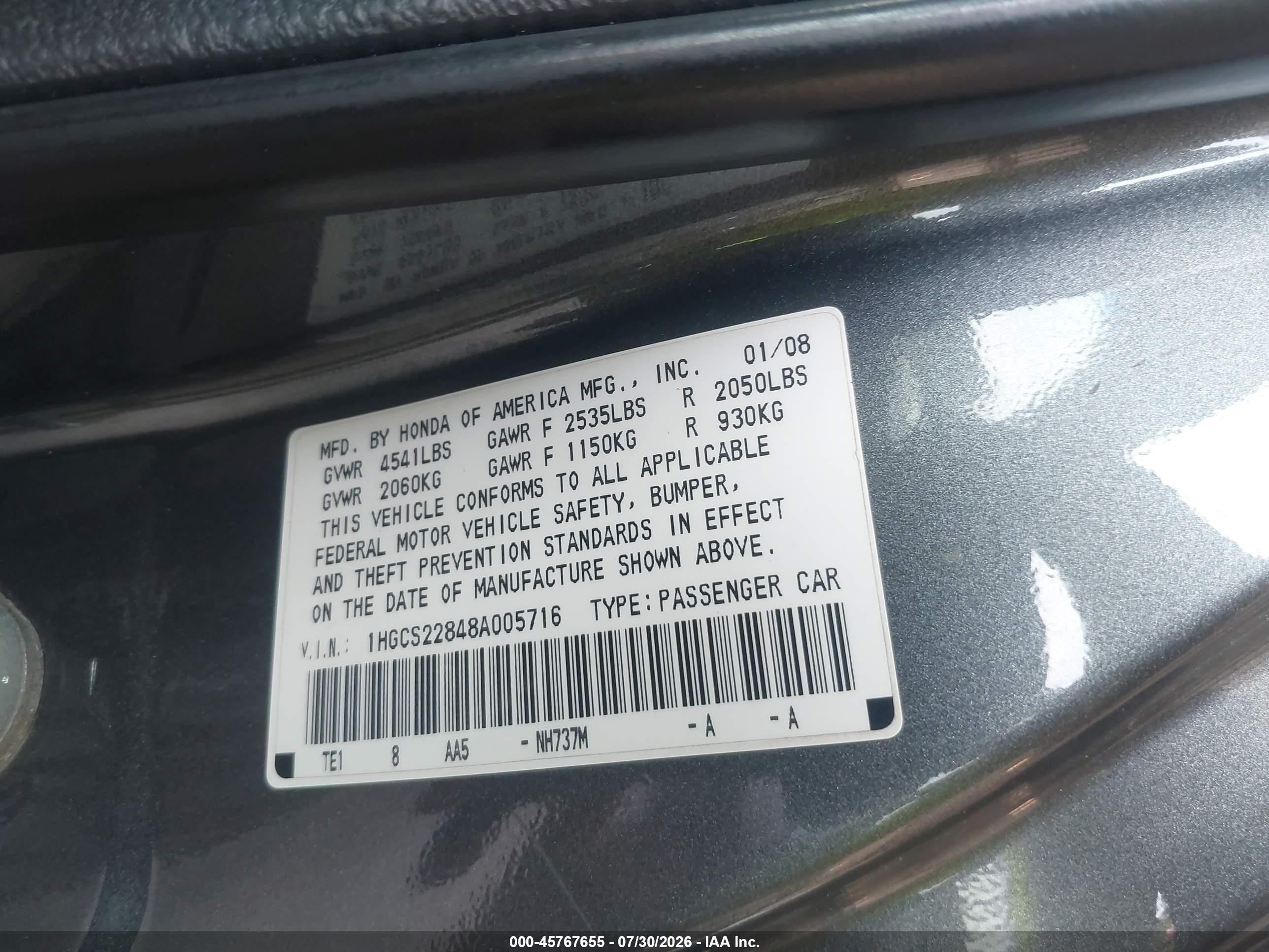 2008 Honda Accord 3.5 Ex-l Gray vin: 1HGCS22848A005716