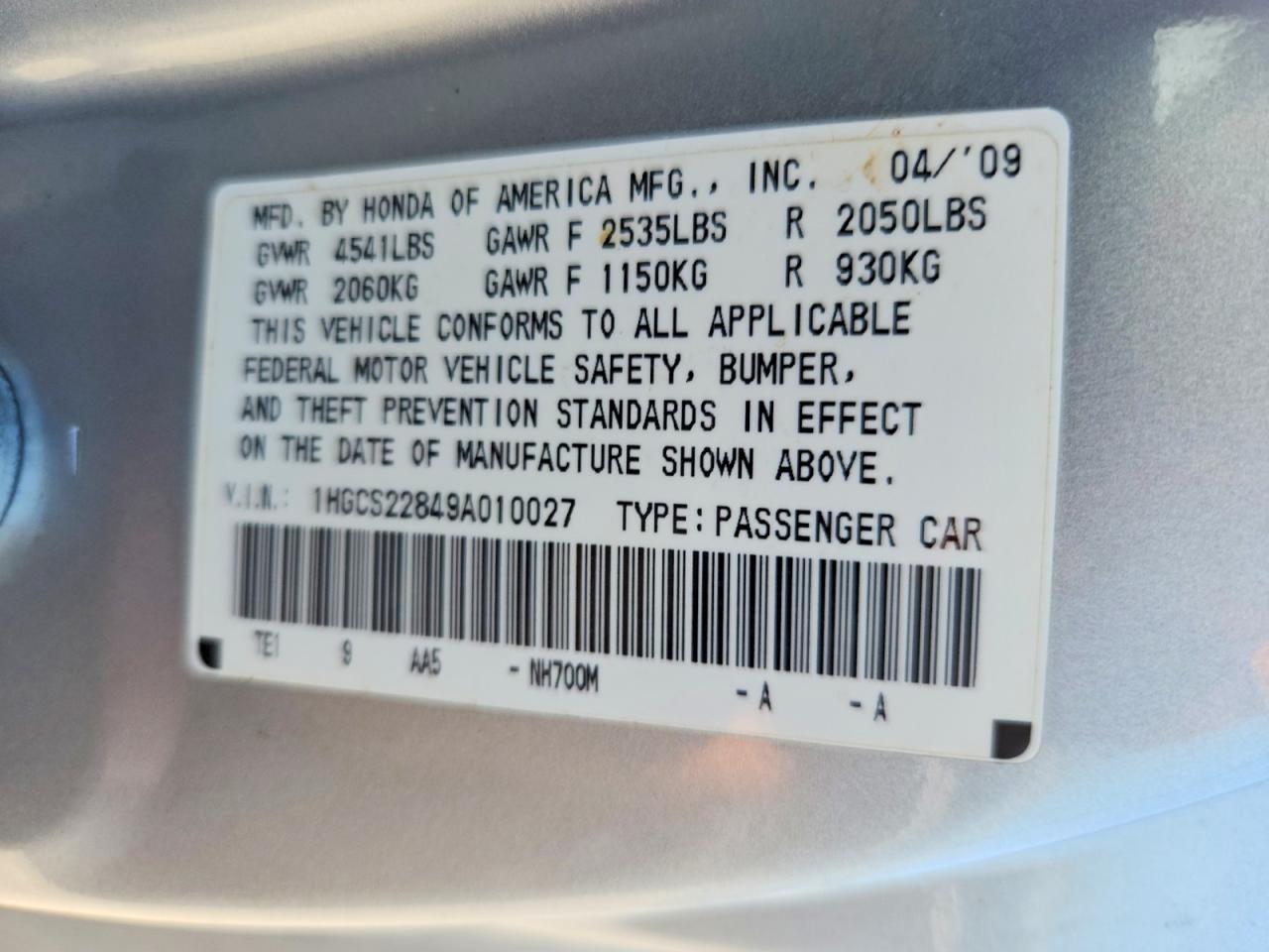 2009 Honda Accord Exl Silver vin: 1HGCS22849A010027