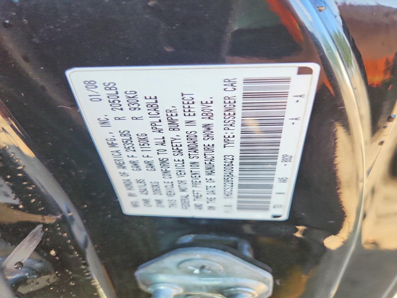 2008 Honda Accord Exl Black vin: 1HGCS22858A006423