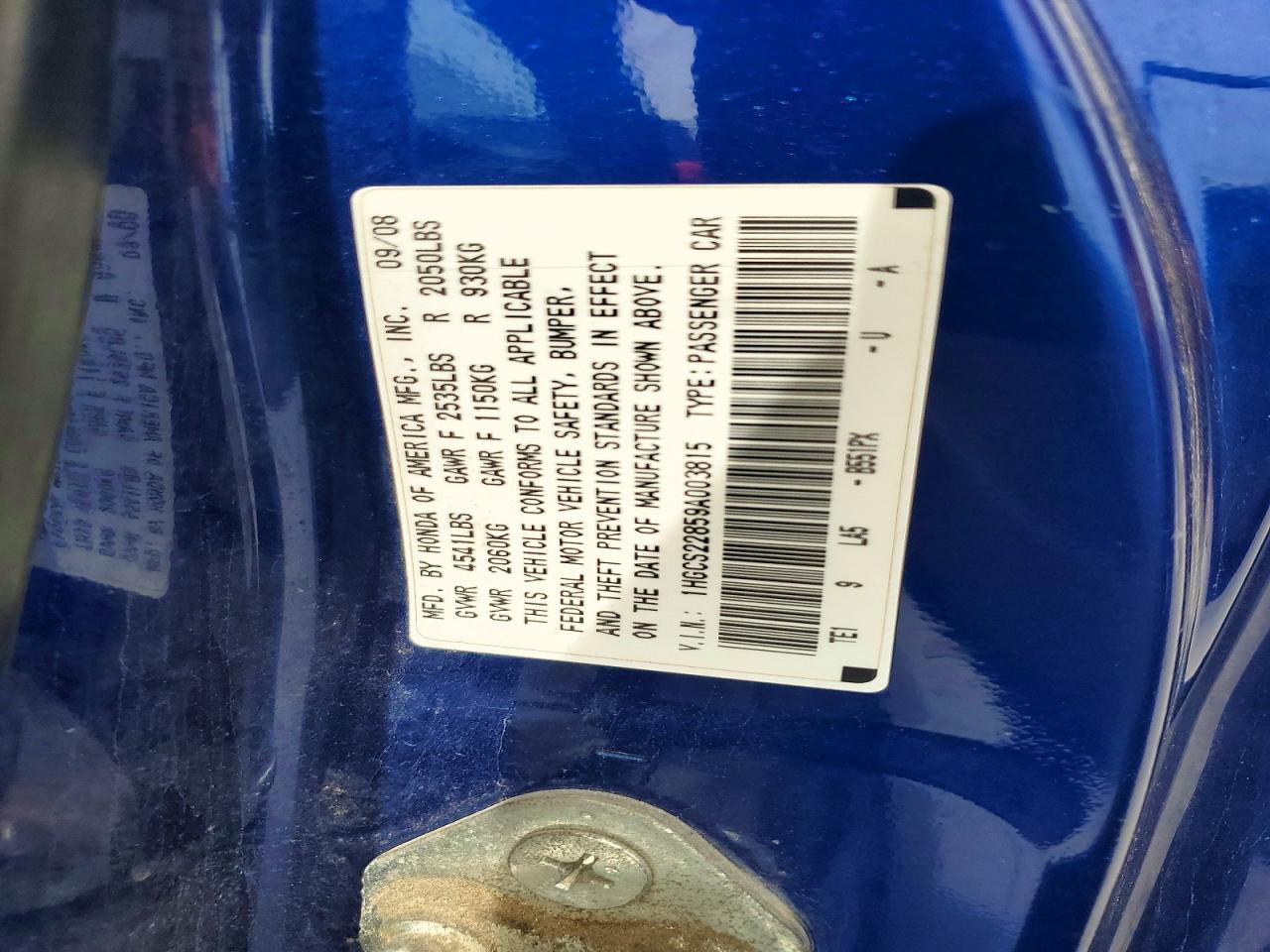 2009 Honda Accord Exl Blue vin: 1HGCS22859A003815