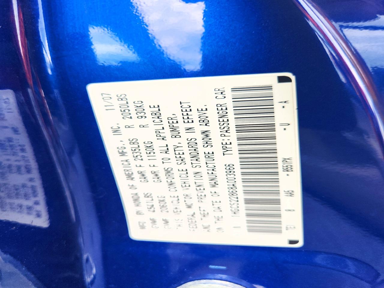 2008 Honda Accord Exl Blue vin: 1HGCS22868A003966