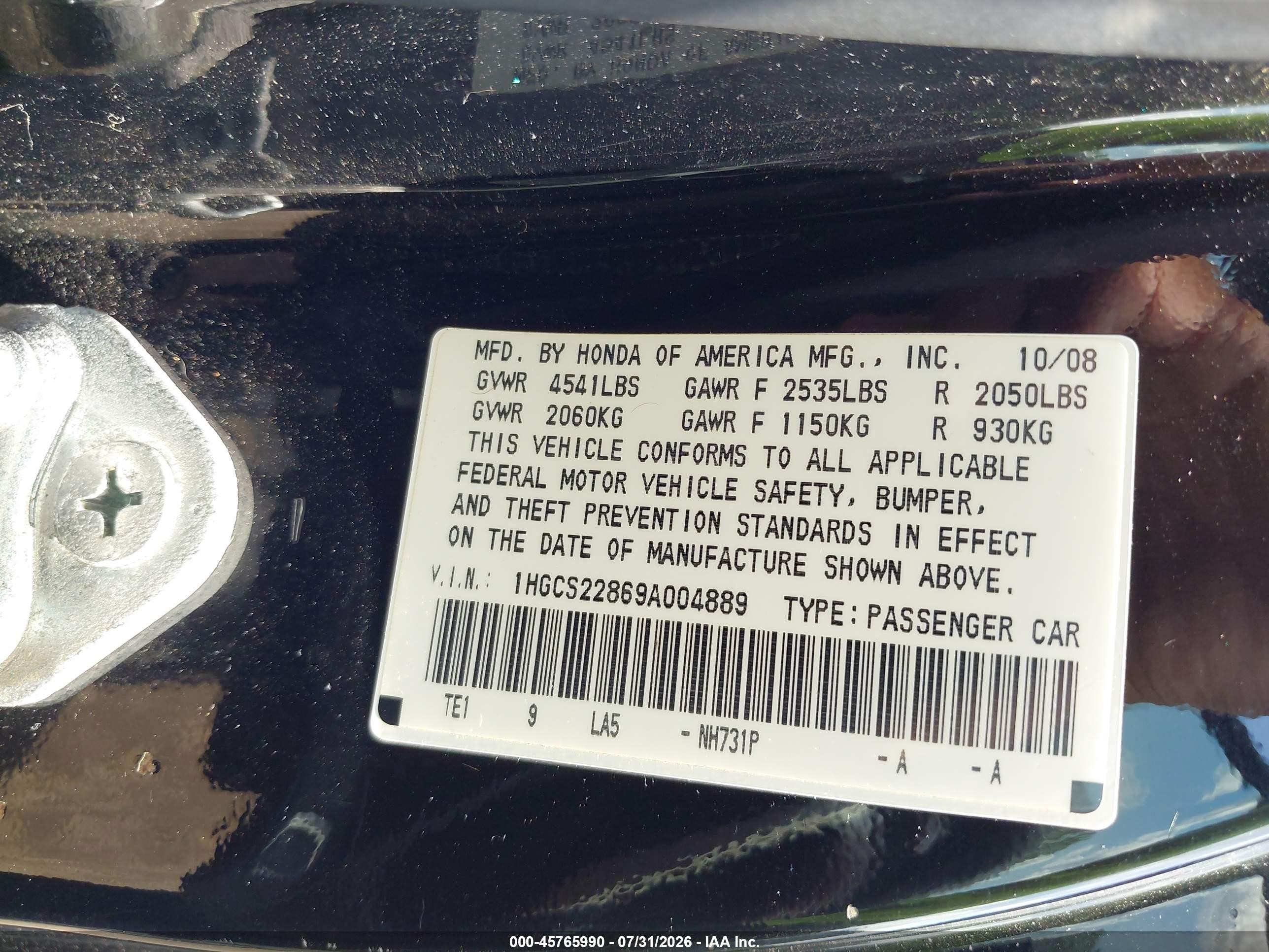 2009 Honda Accord 3.5 Ex-l Черный vin: 1HGCS22869A004889