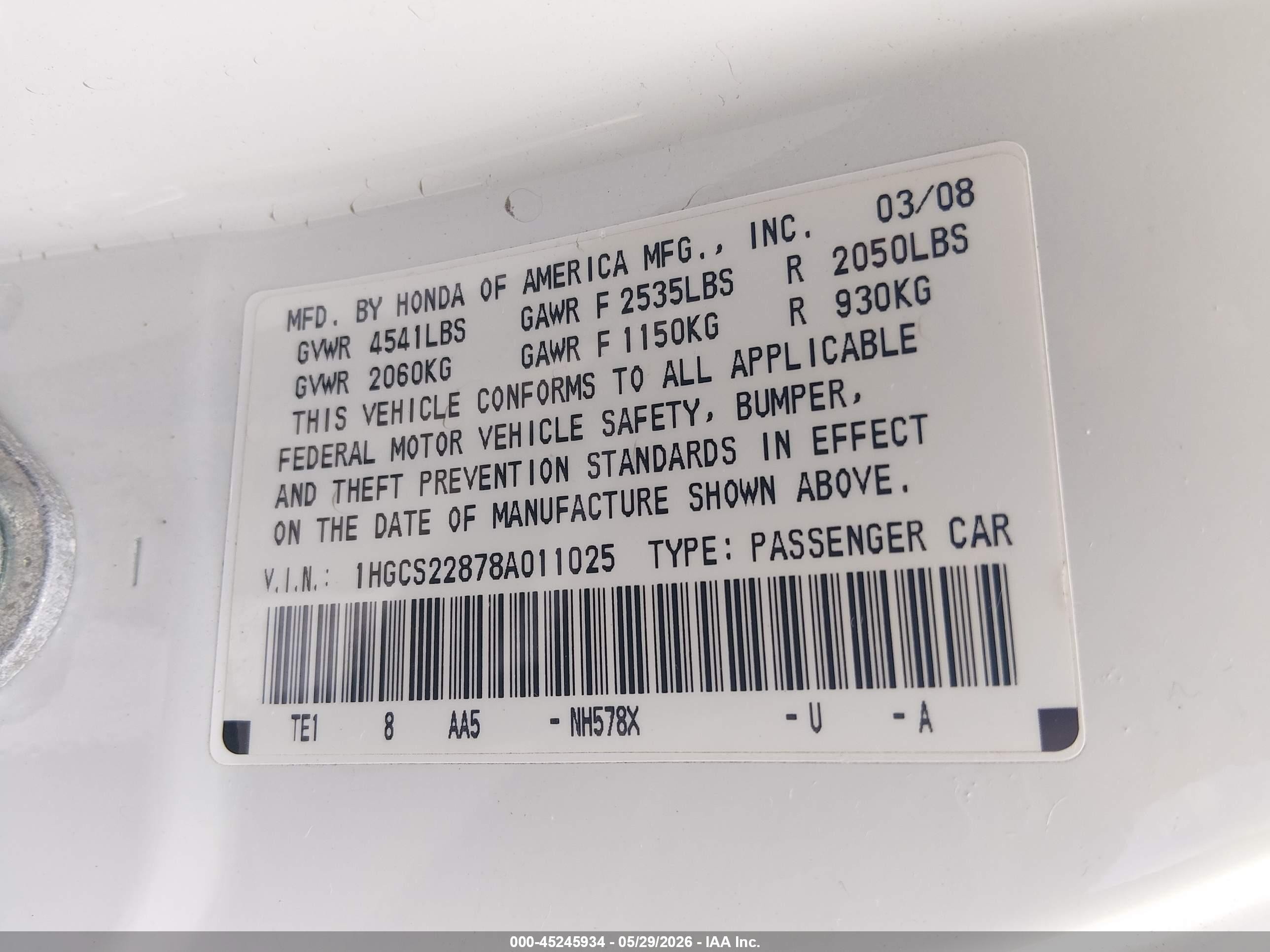 2008 Honda Accord 3.5 Ex-l White vin: 1HGCS22878A011025