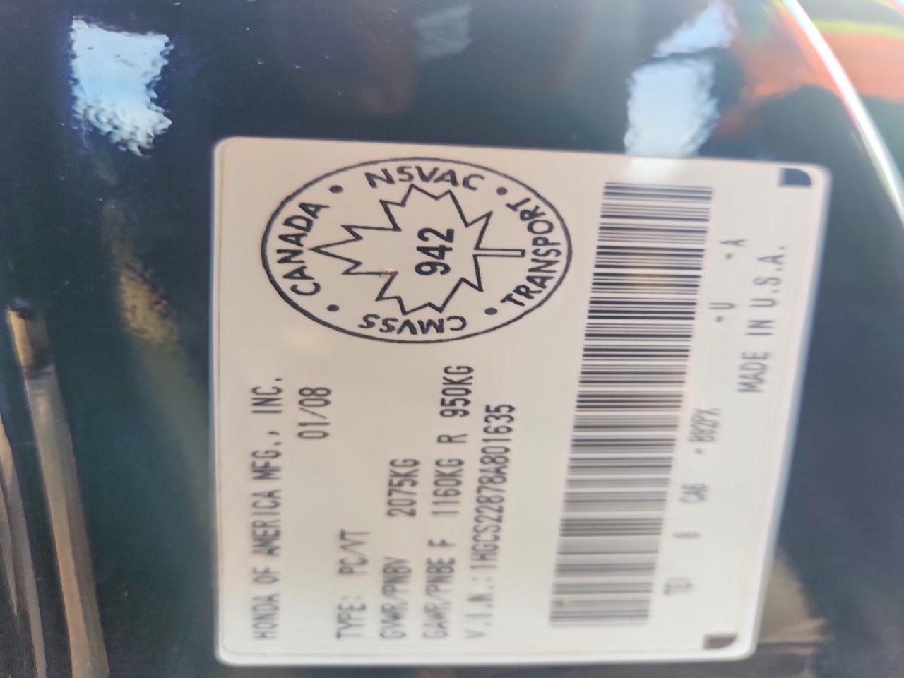 2008 Honda Accord Exl Black vin: 1HGCS22878A801635
