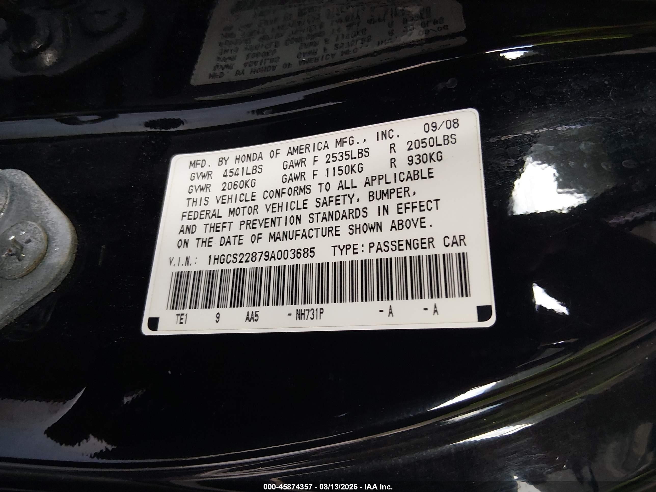 2009 Honda Accord 3.5 Ex-l Black vin: 1HGCS22879A003685