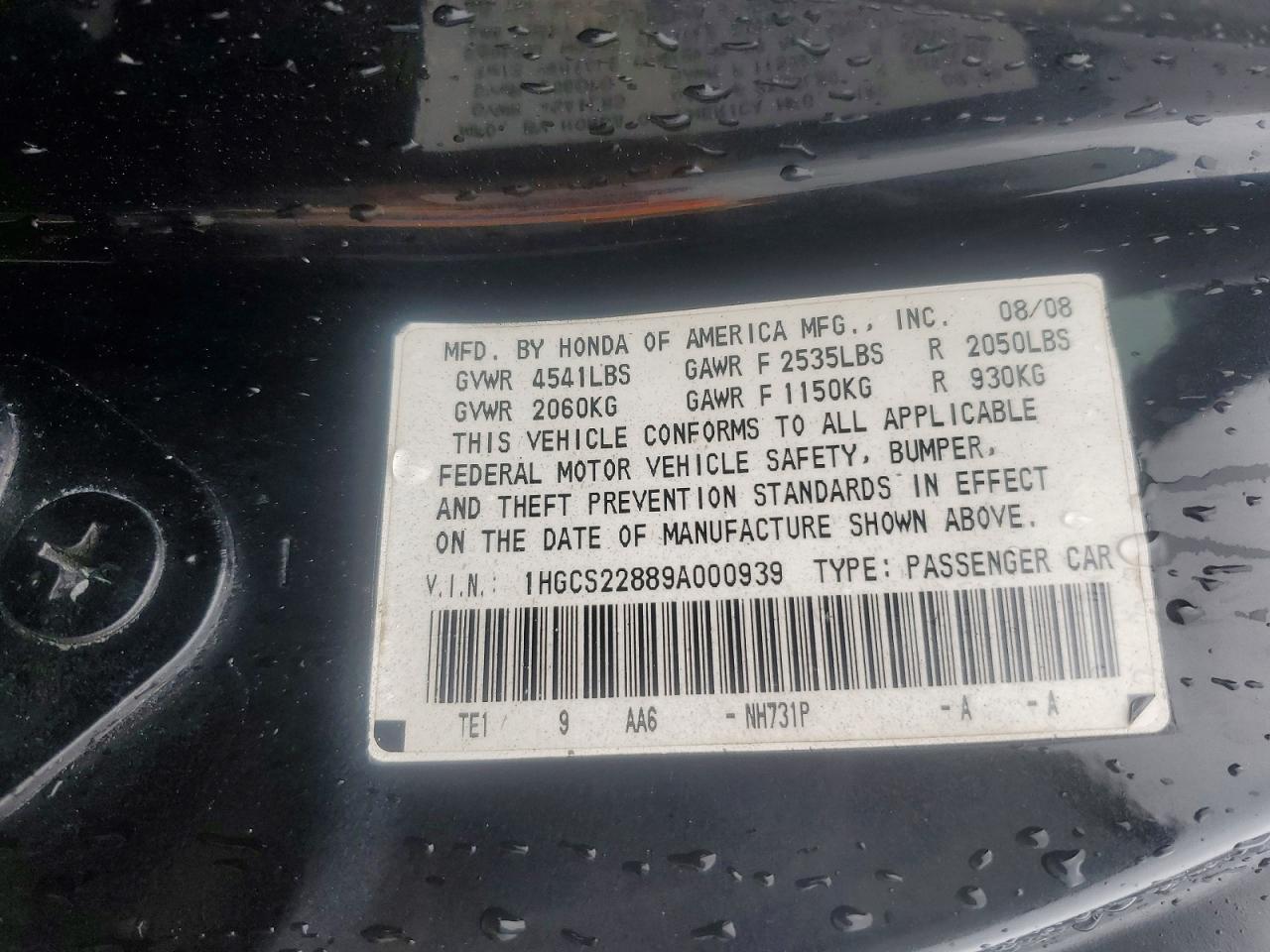 2009 Honda Accord Exl Black vin: 1HGCS22889A000939