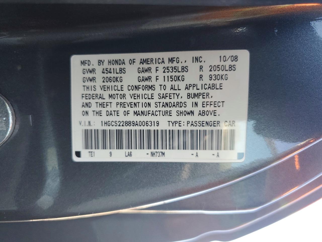 2009 Honda Accord Exl Серый vin: 1HGCS22889A006319