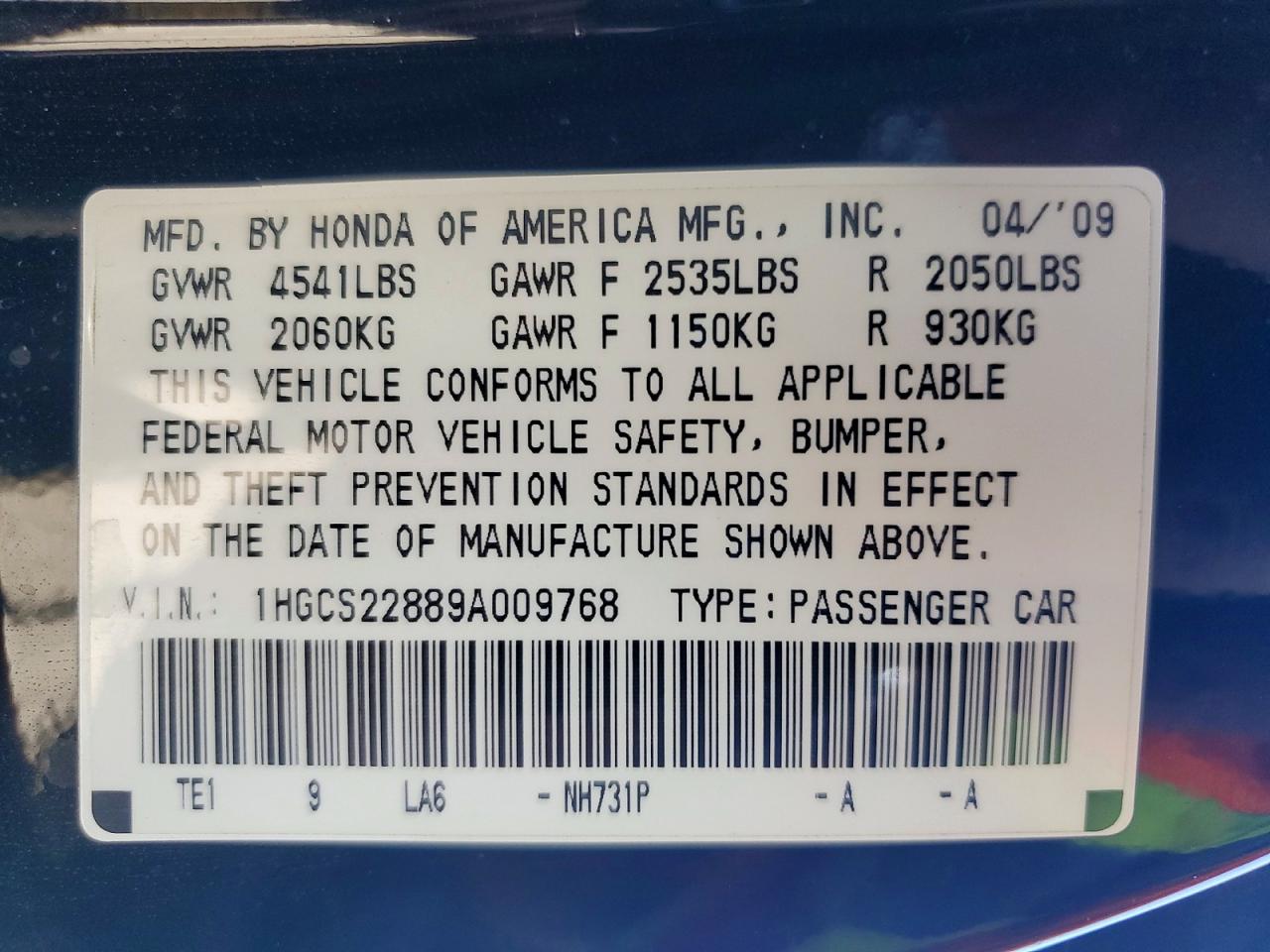 2009 Honda Accord Exl Black vin: 1HGCS22889A009768