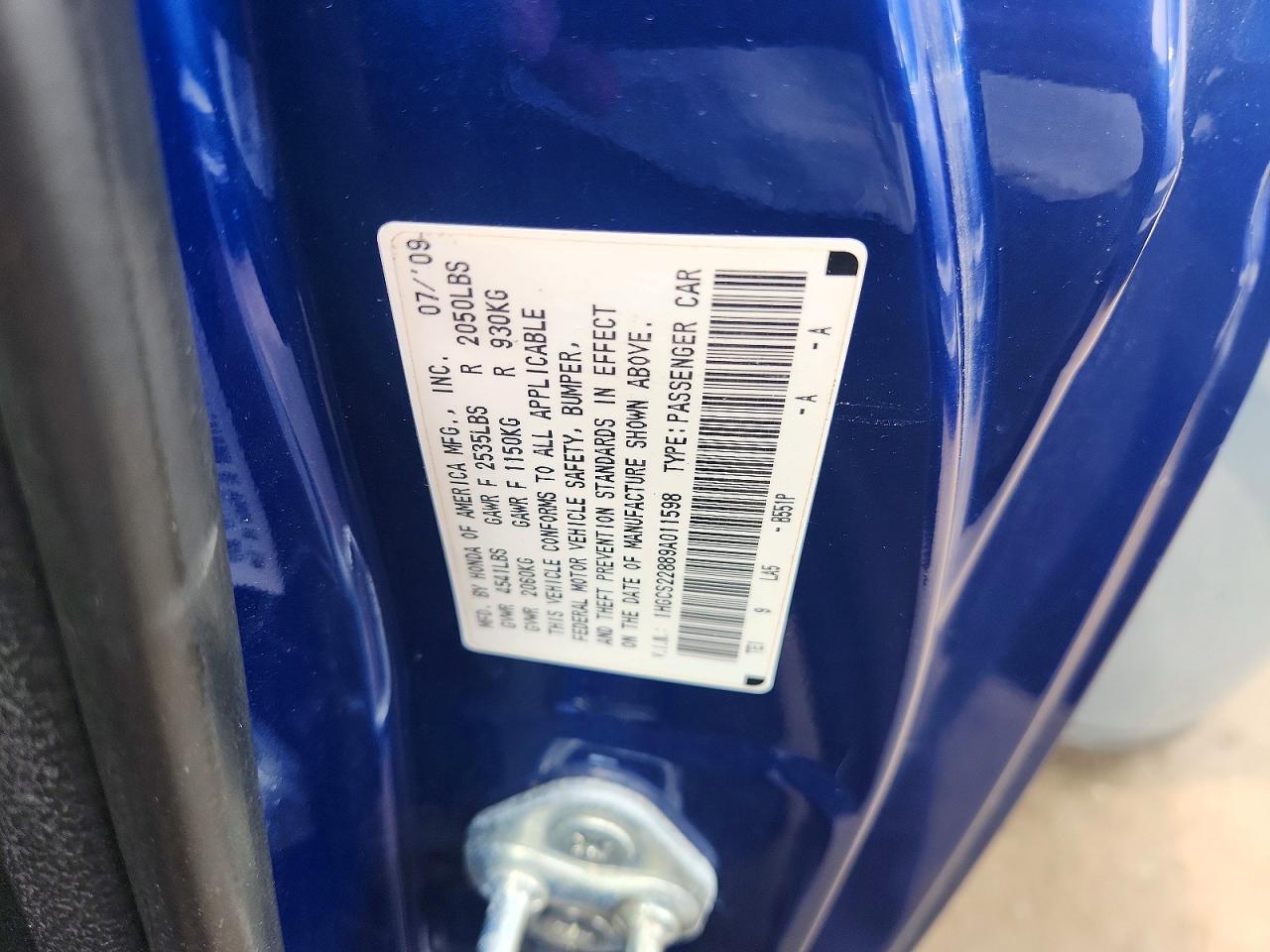 2009 Honda Accord Exl Синий vin: 1HGCS22889A011598