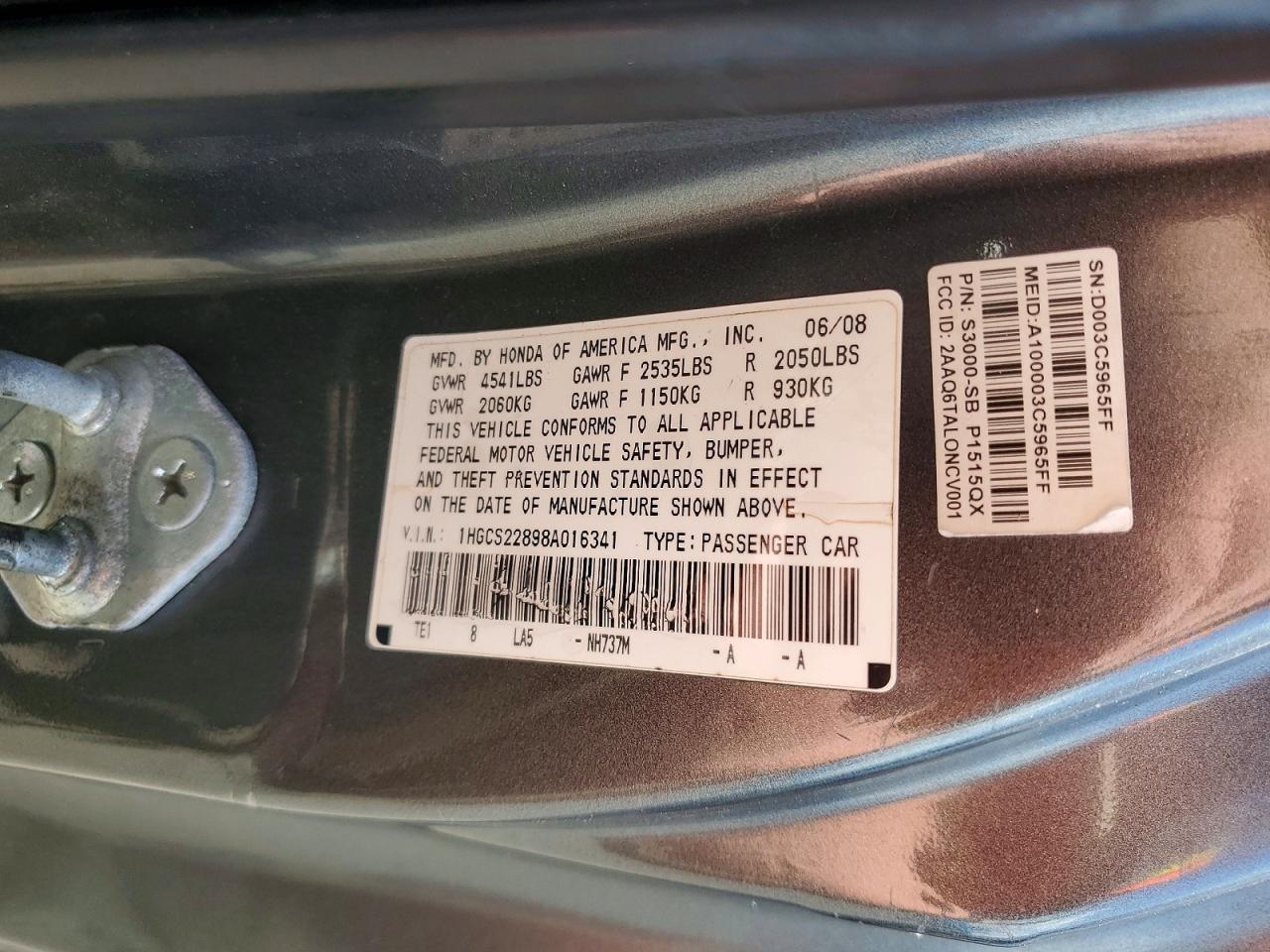 2008 Honda Accord Exl Серый vin: 1HGCS22898A016341