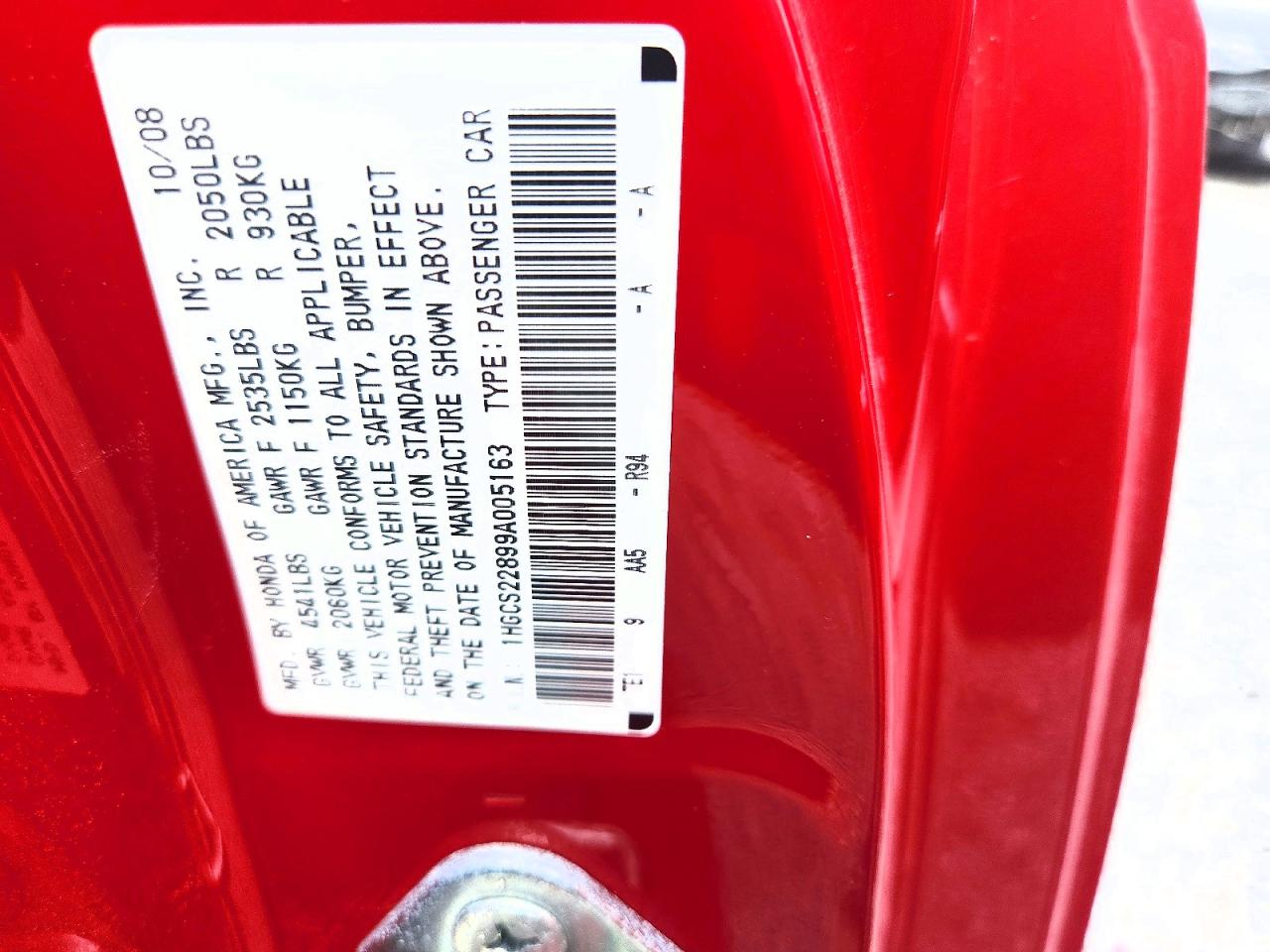 2009 Honda Accord Exl Red vin: 1HGCS22899A005163