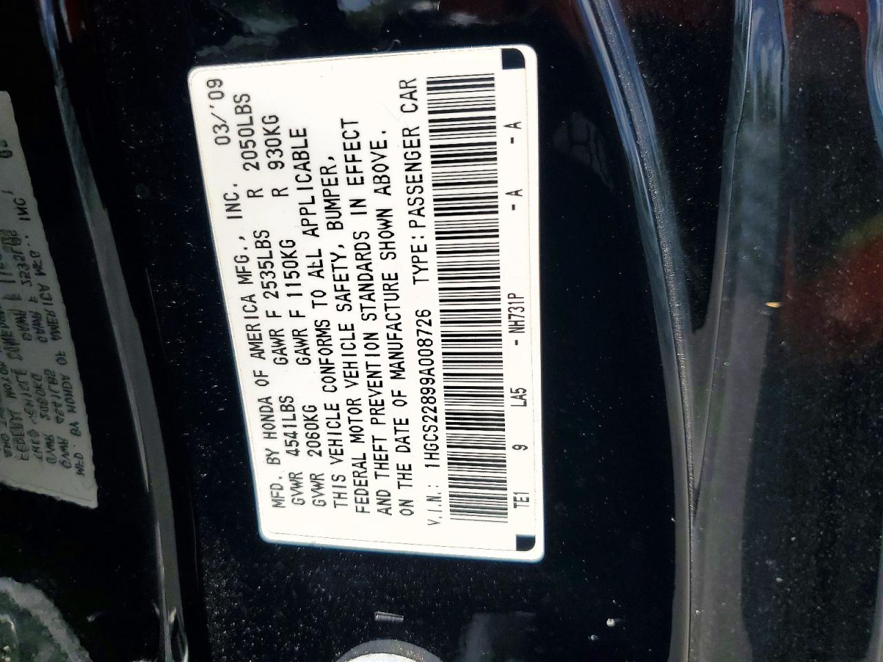 2009 Honda Accord Exl Black vin: 1HGCS22899A008726