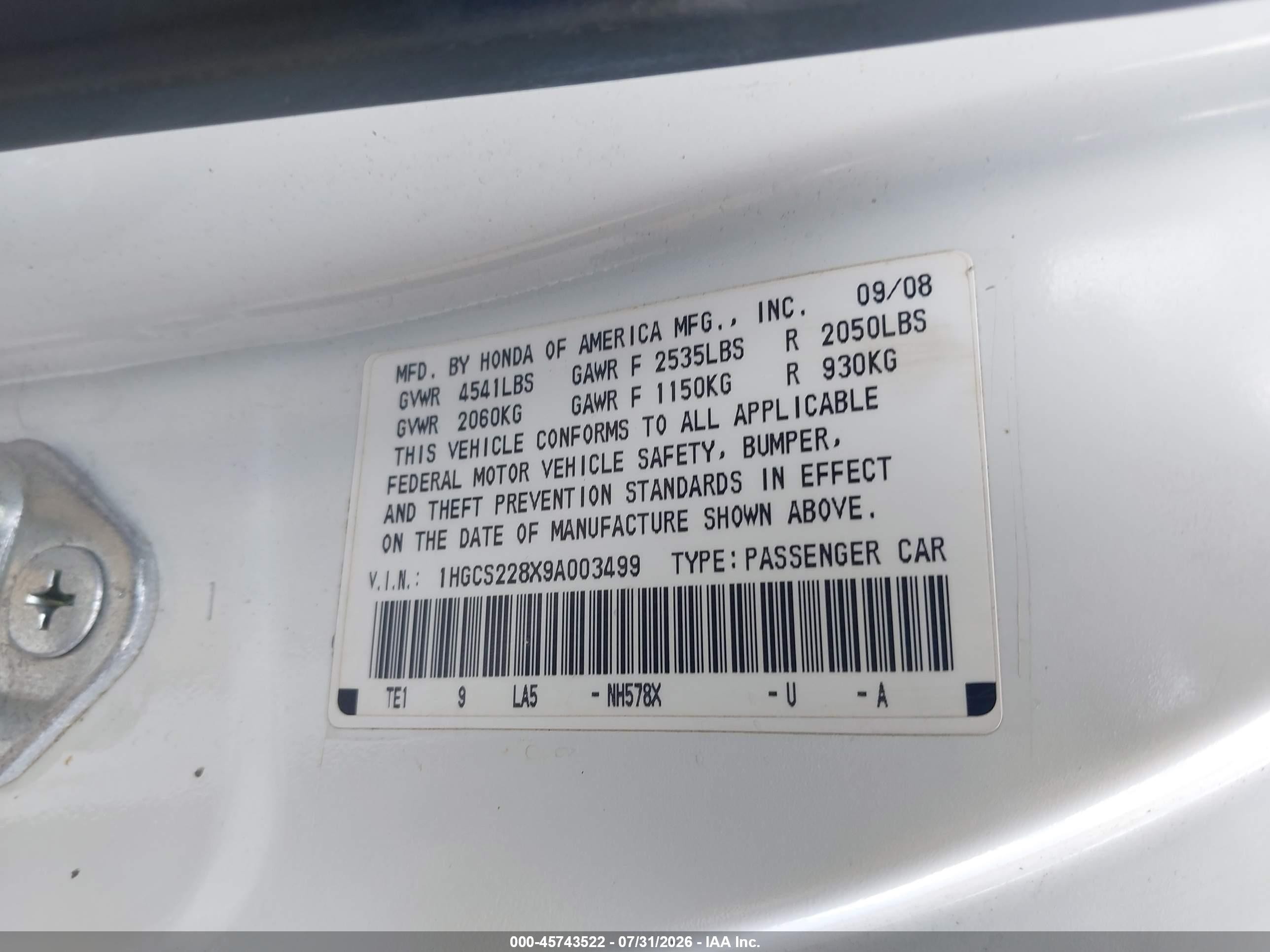 2009 Honda Accord 3.5 Ex-l Белый vin: 1HGCS228X9A003499